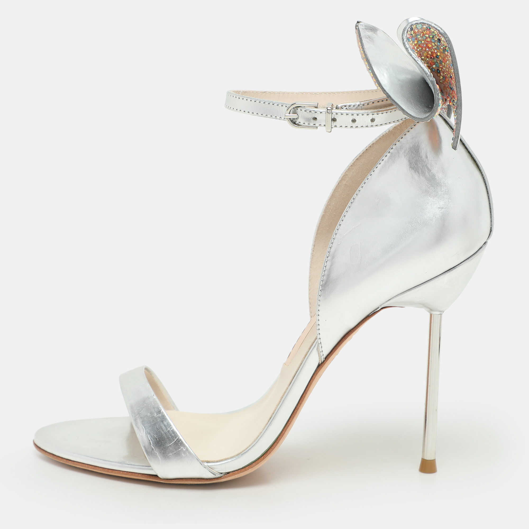 Sophia Webster Metallic Silver Leather Maya Crystal Embellished Bow Ankle Strap Sandals Size
Sophia Webster Metallic Silver Leather Maya Crystal Embellished Bow Ankle Strap Sandals Size