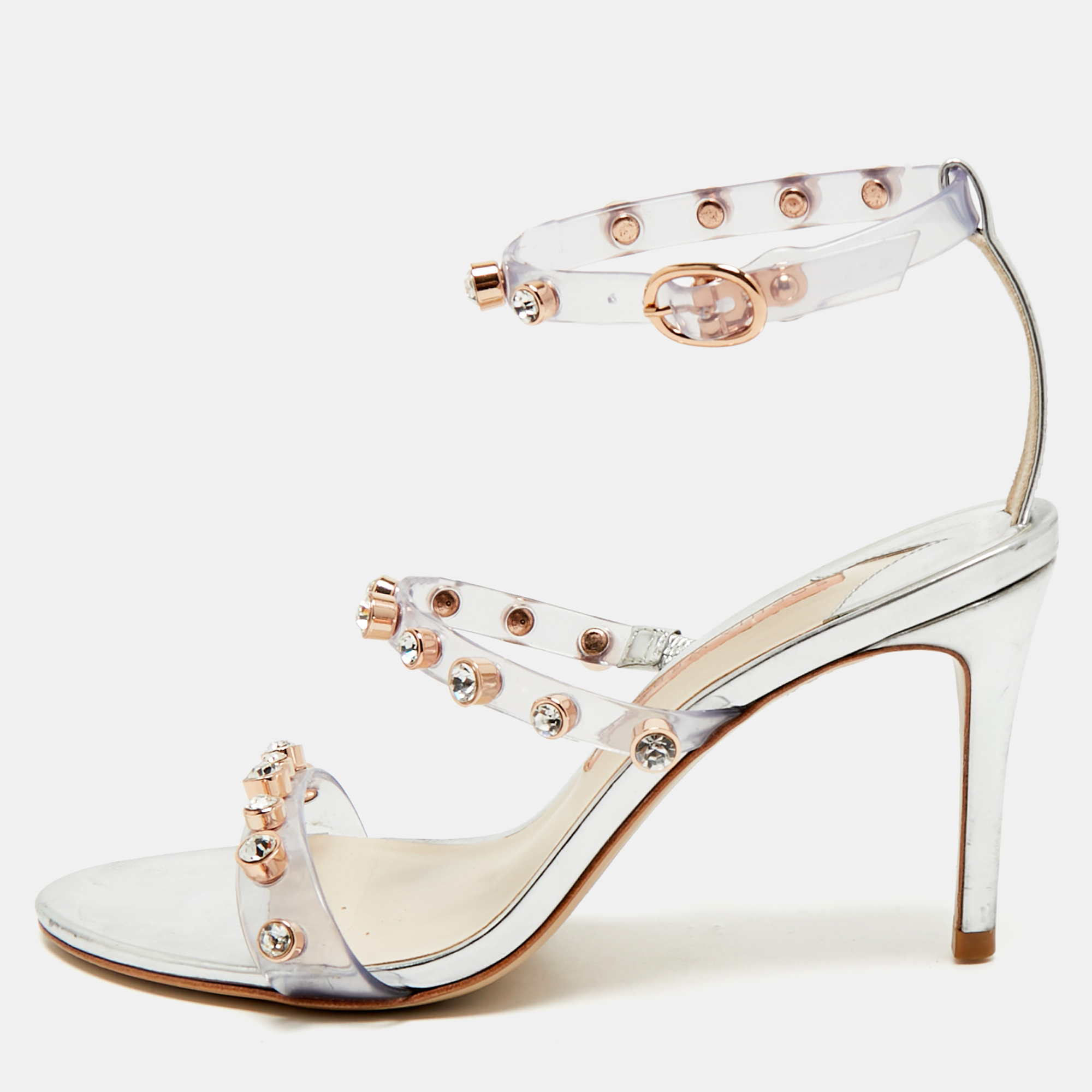Sophia Webster Sliver Leather And PVC Crystal Embellished Ankle Strap Sandals Size, Silver
Sophia Webster Sliver Leather And PVC Crystal Embellished Ankle Strap Sandals Size, Silver