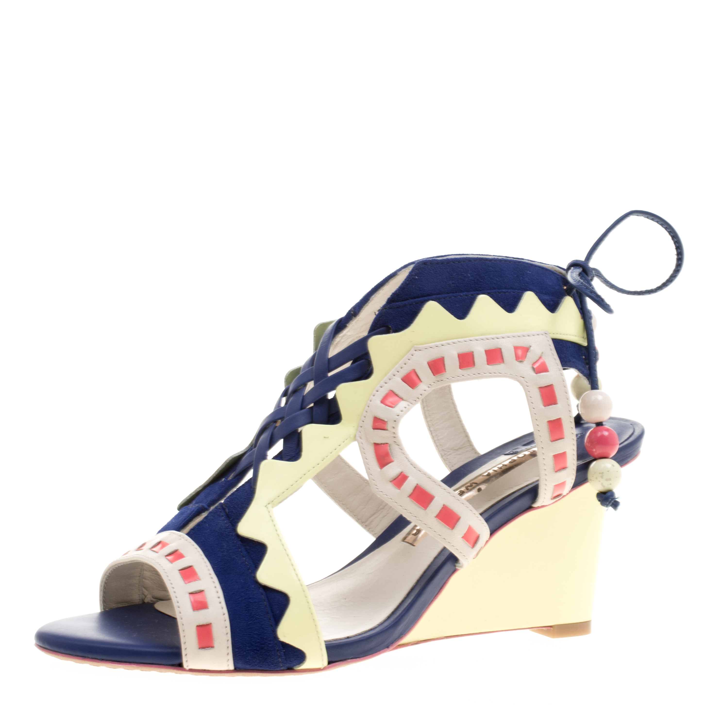 

Sophia Webster Multicolor Leather and Suede Raya Wedge Sandals Size