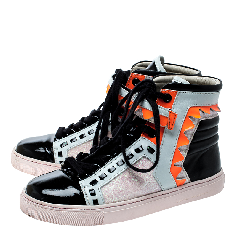 Sophia Webster Multicolor Leather And Glitter Riko High Top Sneakers Size 37