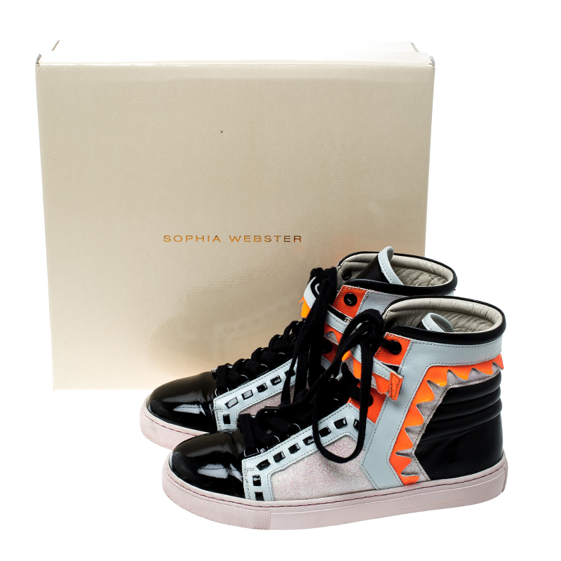 Sophia Webster Multicolor Leather And Glitter Riko High Top Sneakers Size 37