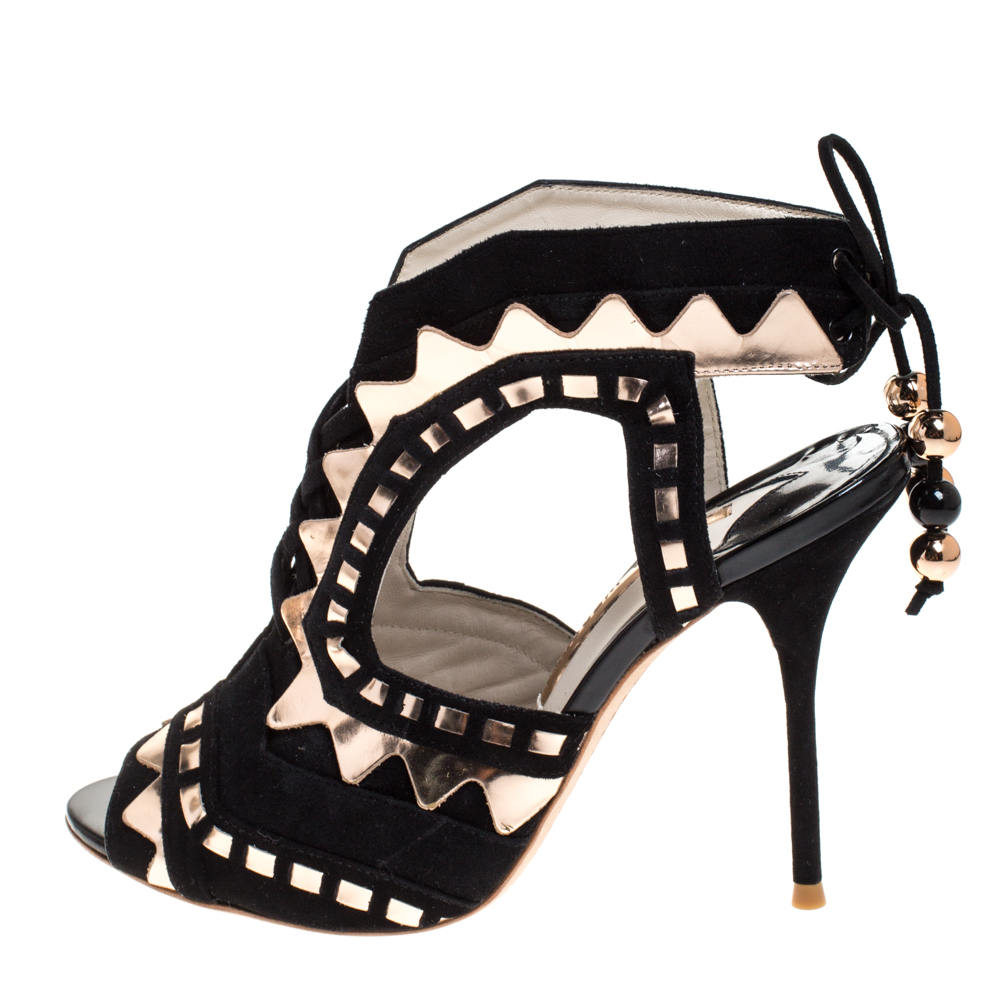 

Sophia Webster Black Suede and Metallic Rose Gold Leather Riko Cut Out Sandals Size