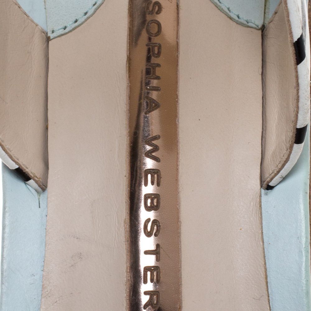 Sophia Webster White/Black Striped Leather Suki Gem Embellished Wedge Platform Sandals Size 37.5