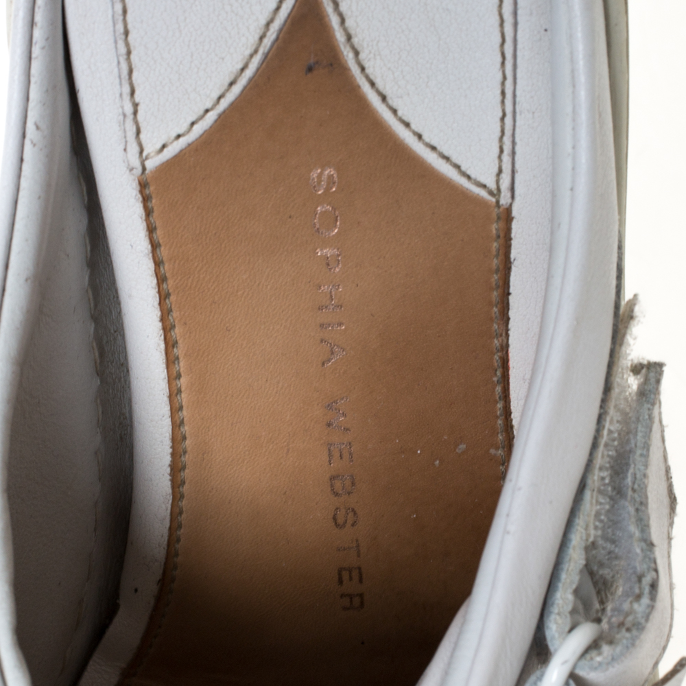Sophia Webster White Leather Flower Embellished Mule Sneakers Size 36.5