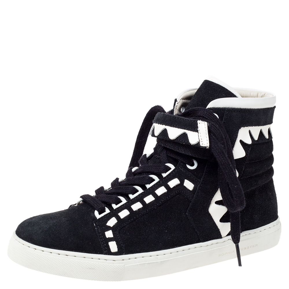 Image of Sophia Webster Monochrome Suede and Leather Riko High Top Sneakers Size .