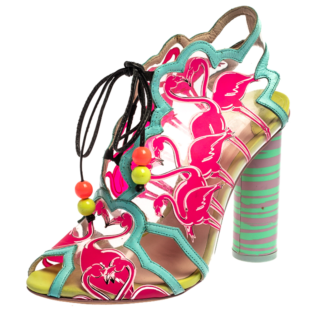 Image of Sophia Webster Multicolor PVC And Leather Trim Flamingo Ankle Wrap Sandals Size