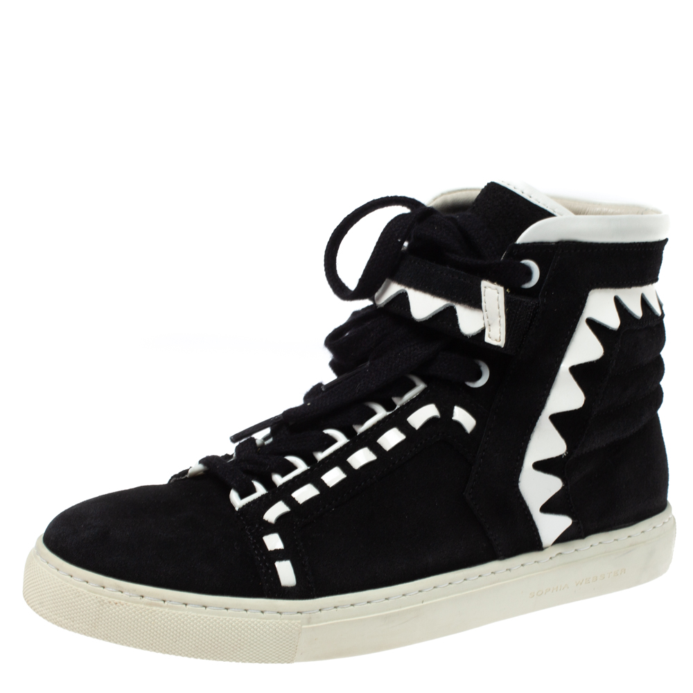 Sophia webster monochrome suede and patent leather riko high top sneakers size 38.5