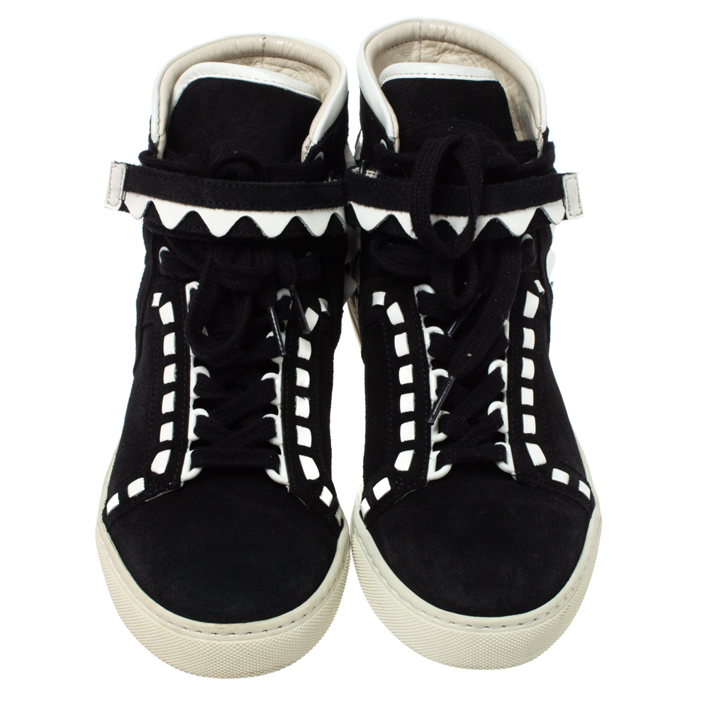 Sophia Webster Monochrome Suede And Patent Leather Riko High Top Sneakers Size 38.5
