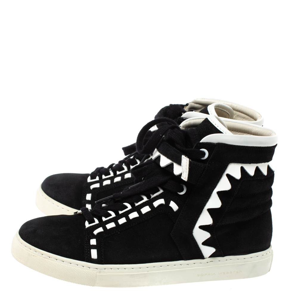Sophia Webster Monochrome Suede And Patent Leather Riko High Top Sneakers Size 38.5