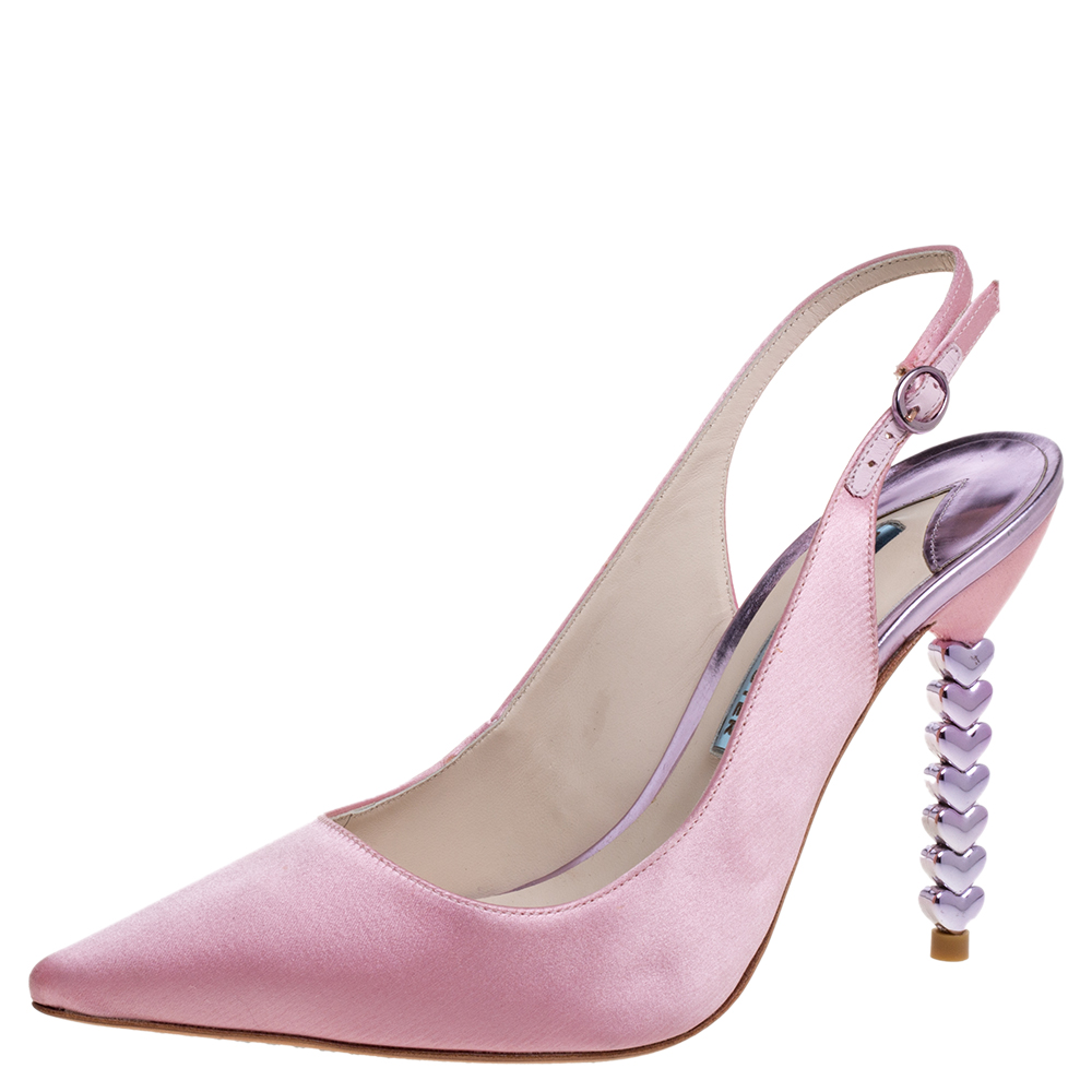 Image of Sophia Webster Pink Satin Tyra Slingback Sandals Size