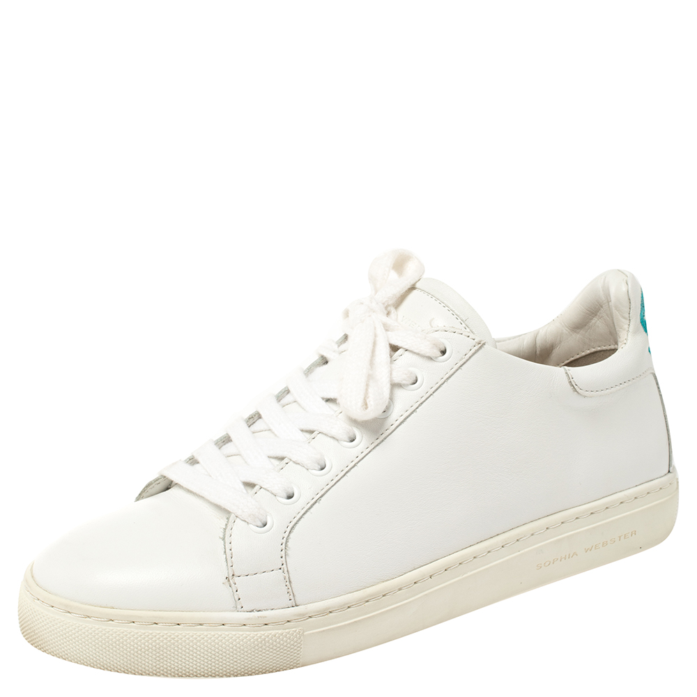 Image of Sophia Webster White Leather Bibi Butterfly Low Top Sneakers Size