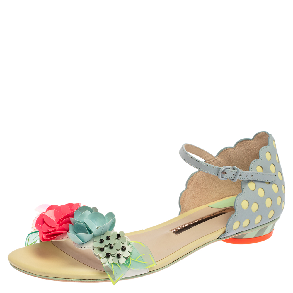 Image of Sophia Webster Multicolor Floral Leather Lilico Ankle Strap Flat Sandals Size