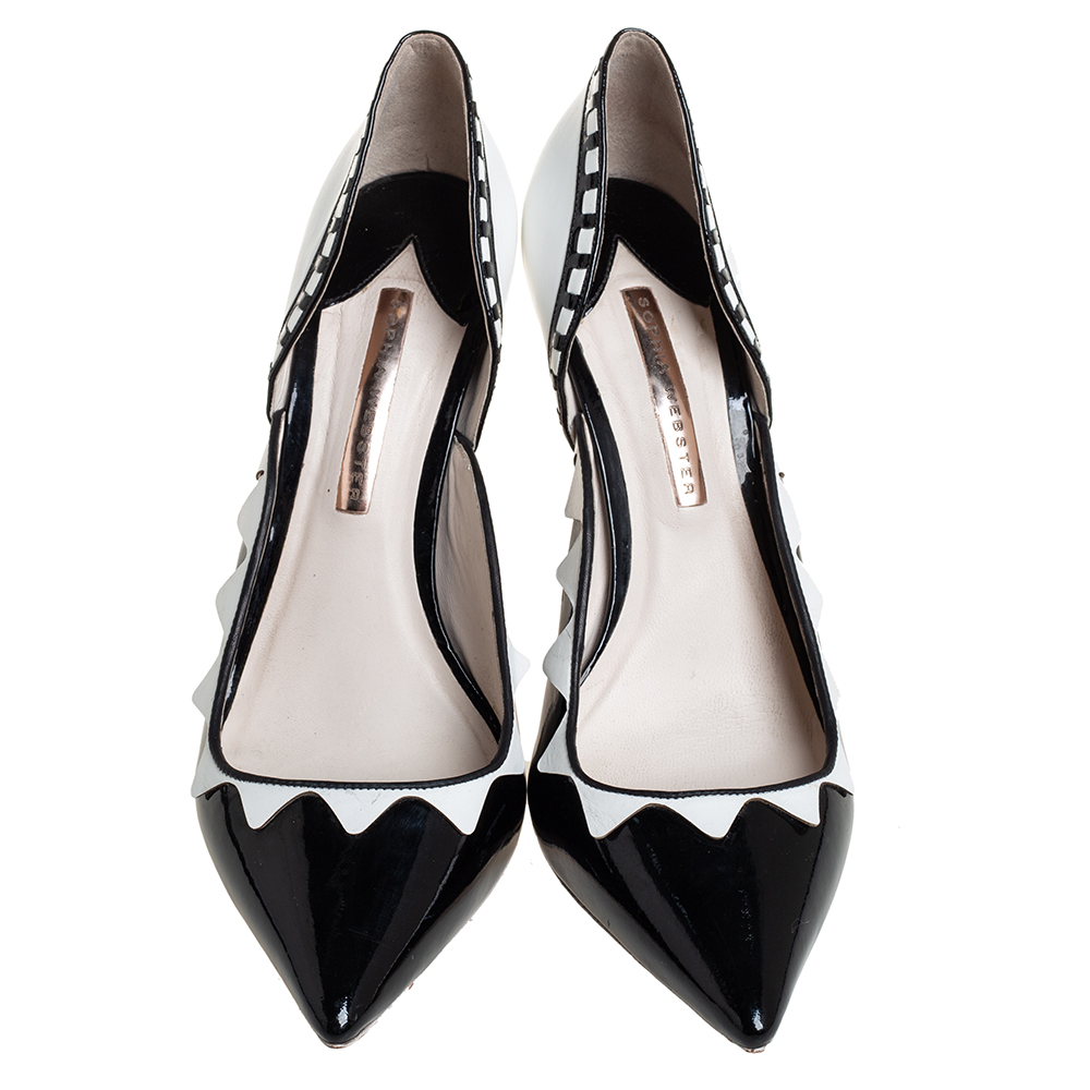 Sophia Webster Black/White Patent Leather And Leather D'orsay Pumps Size 40