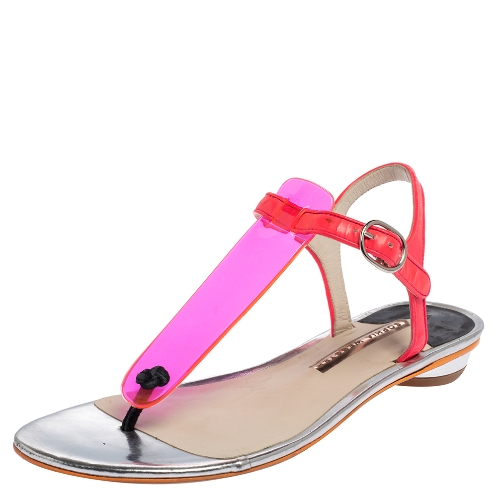 Sophia Webster Pink PVC And Leather Thong Flat Sandals Size 38