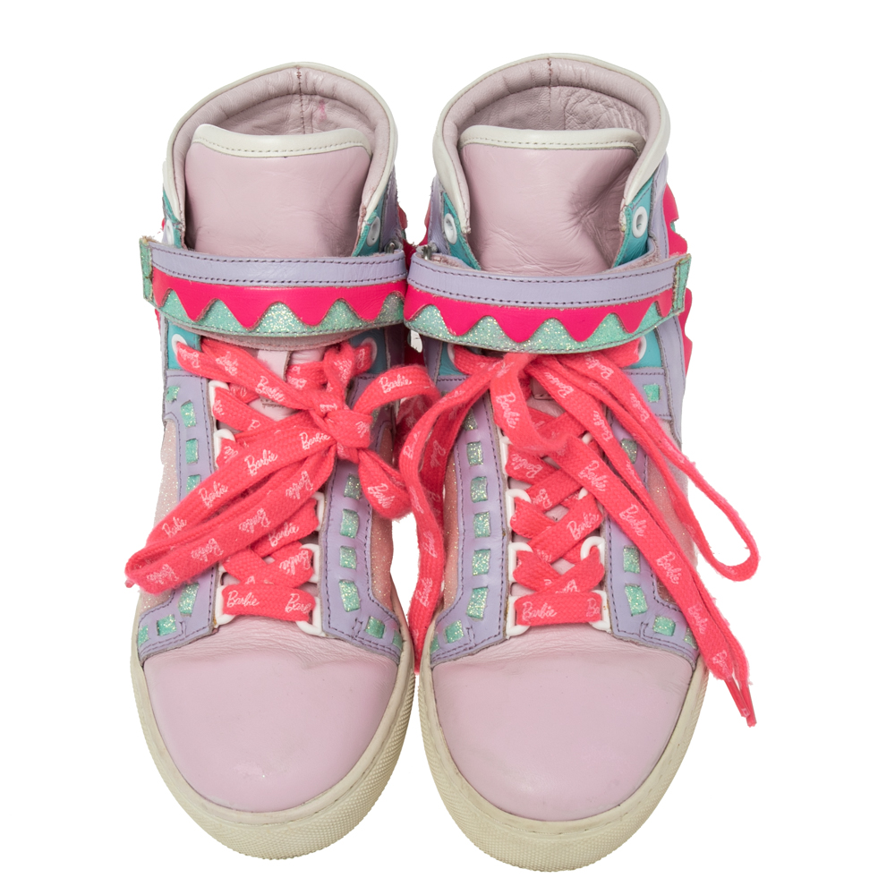 Sophia Webster Multicolor Leather And Glitter Riko High Top Sneakers Size 36