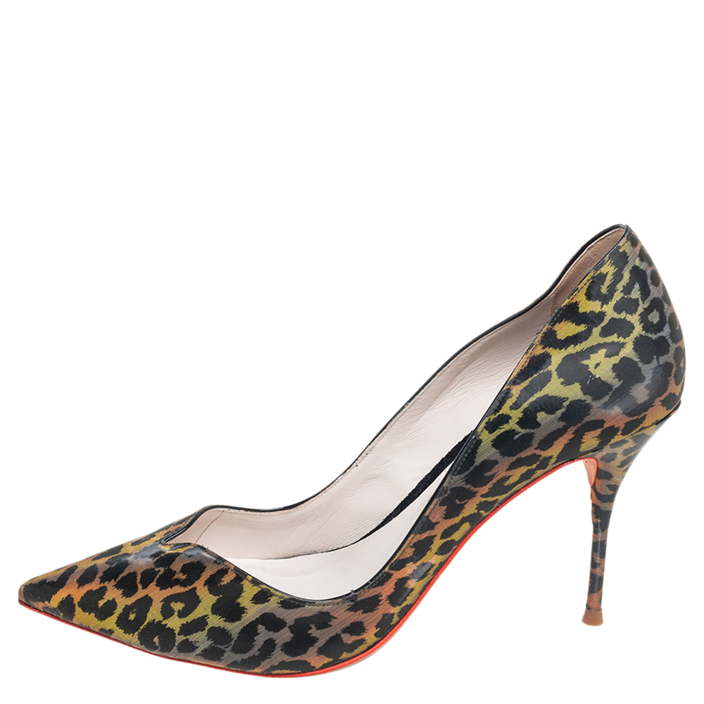 Sophia Webster Multicolor Holographic Leopard Print PVC Izzy Pumps Size 38