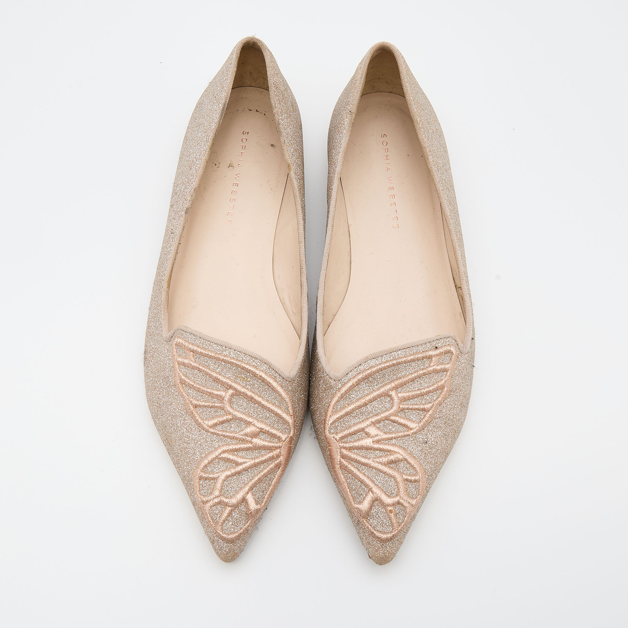 Sophia Webster Beige Shimmer Leather Bibi Butterfly Ballet Flats Size 37