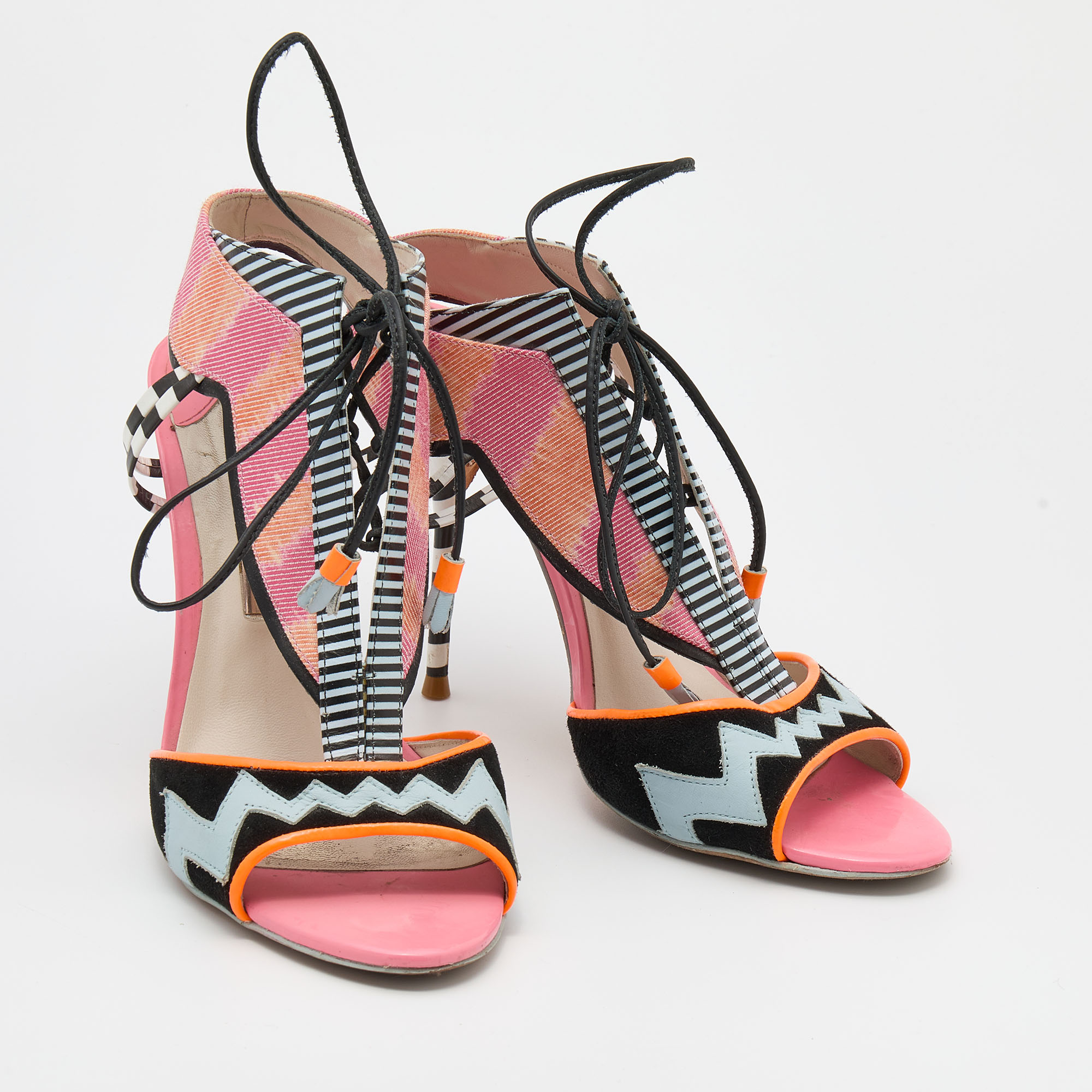 Sophia Webster Multicolor Leather And Canvas Leilou Strappy Sandals Size 38.5