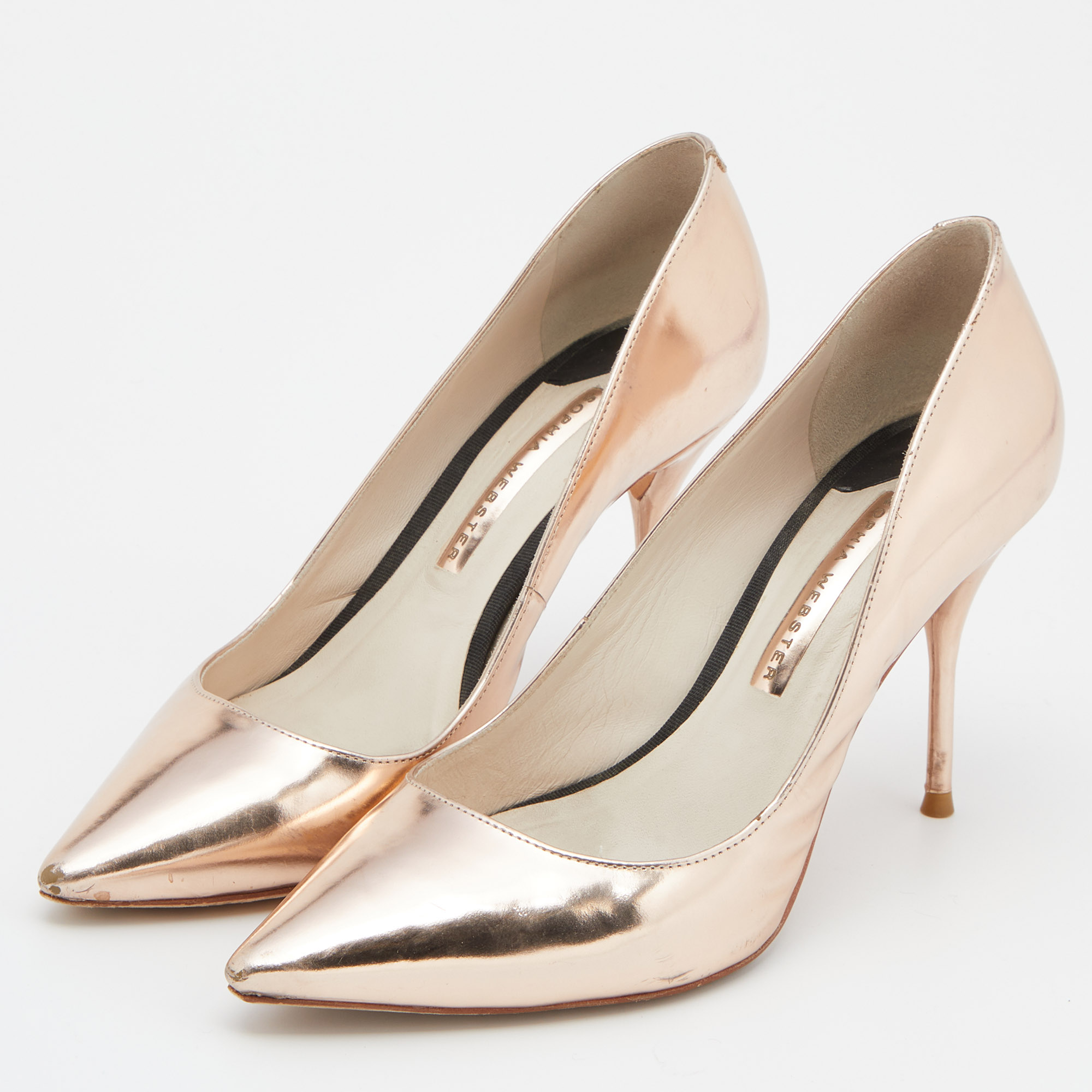 Sophia Webster Metallic Rose Gold Leather Coco Flamingo Pointed Toe Pumps Size 38.5