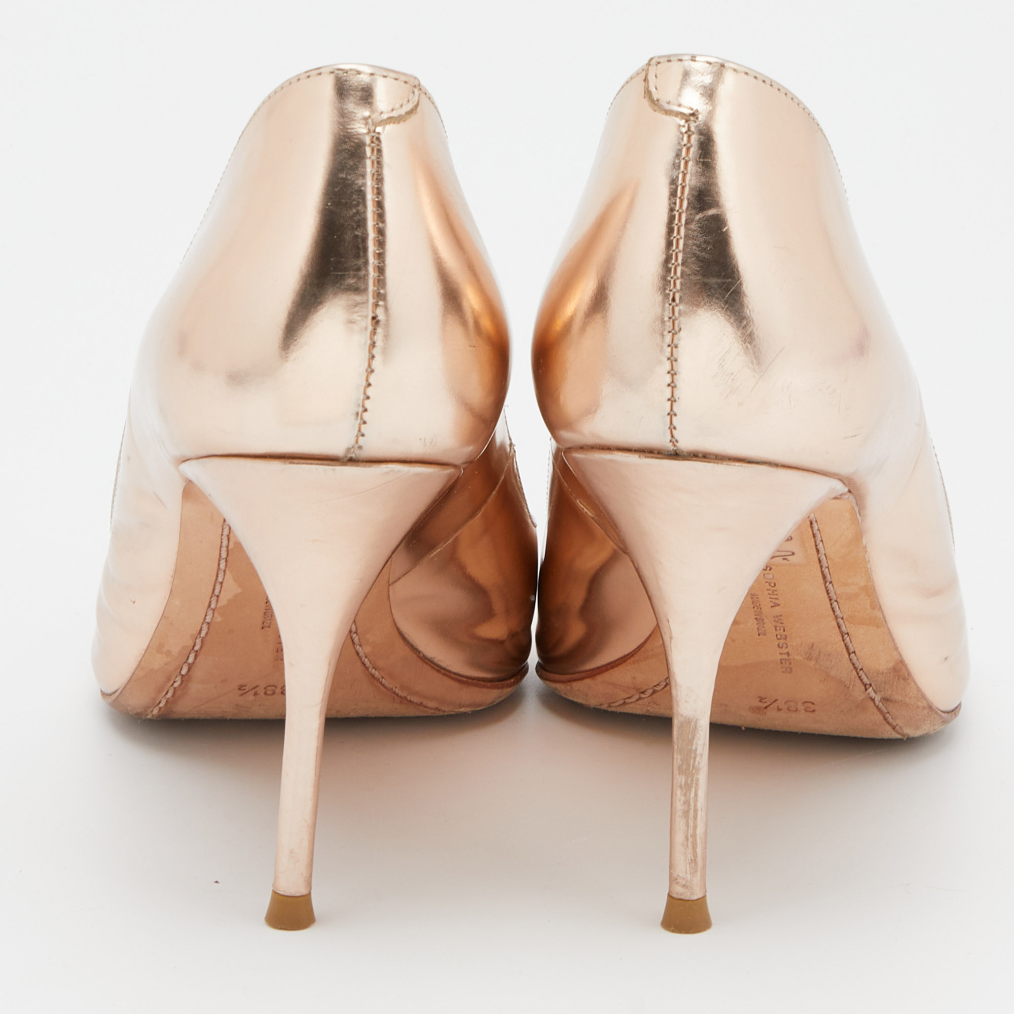 Sophia Webster Metallic Rose Gold Leather Coco Flamingo Pointed Toe Pumps Size 38.5