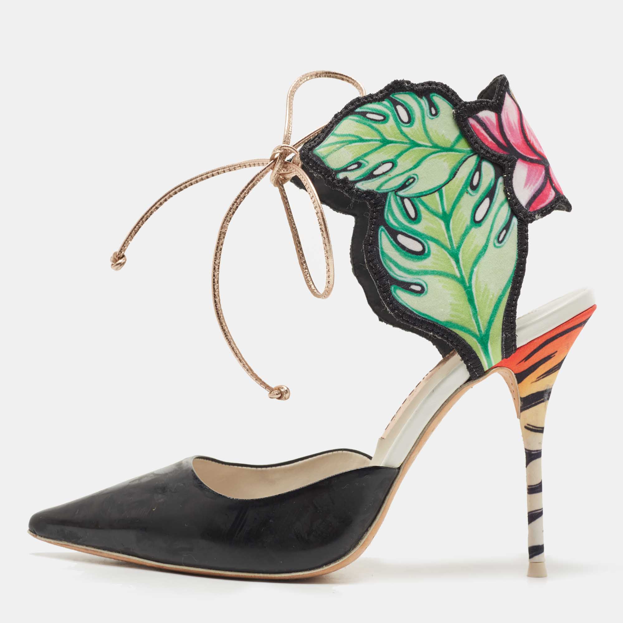 Sophia Webster Tricolor Leather And Satin Rousseau Jungle Ankle Tie Pumps Size 39