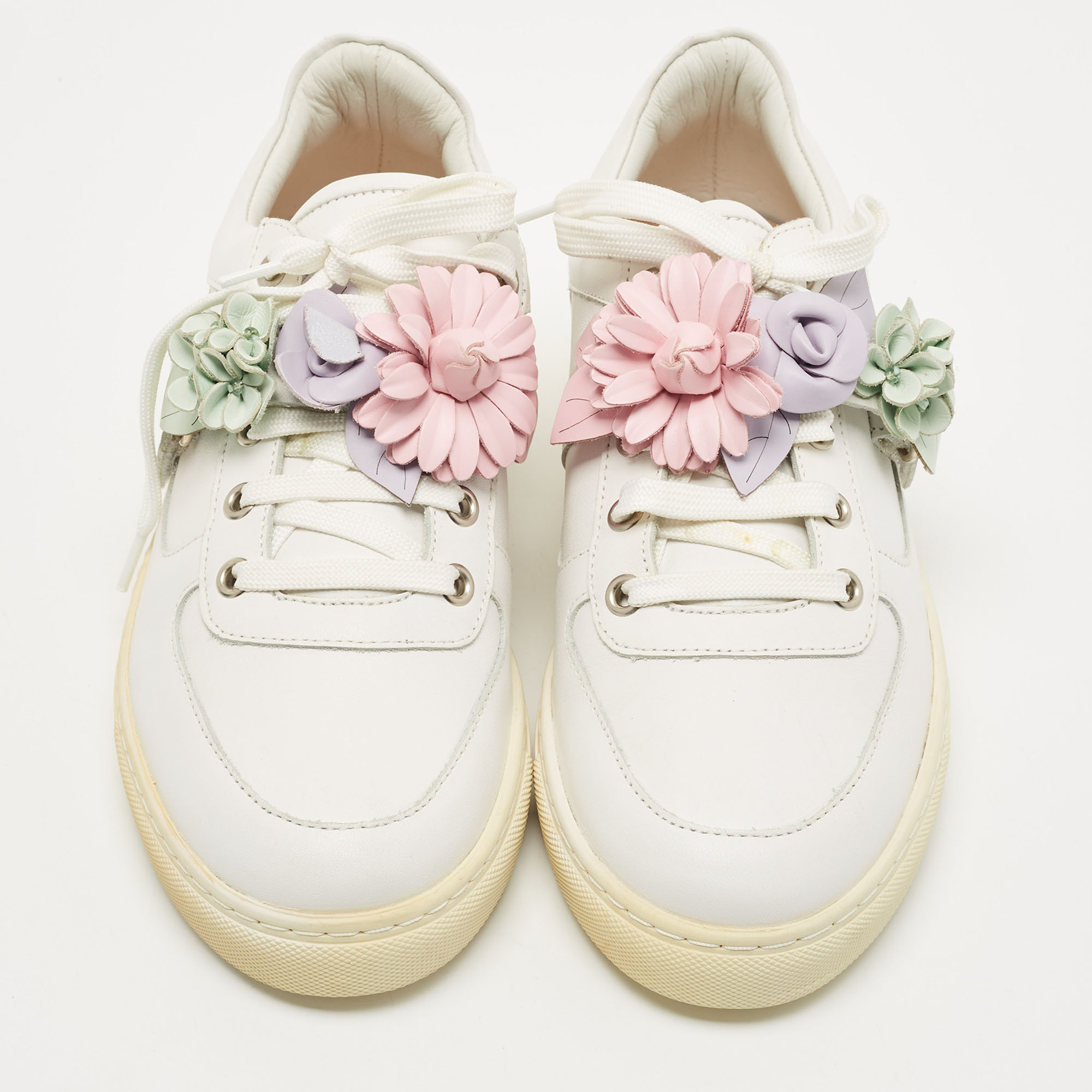 Sophia Webster White Leather Lilico Flower Low Top Sneakers Size 39