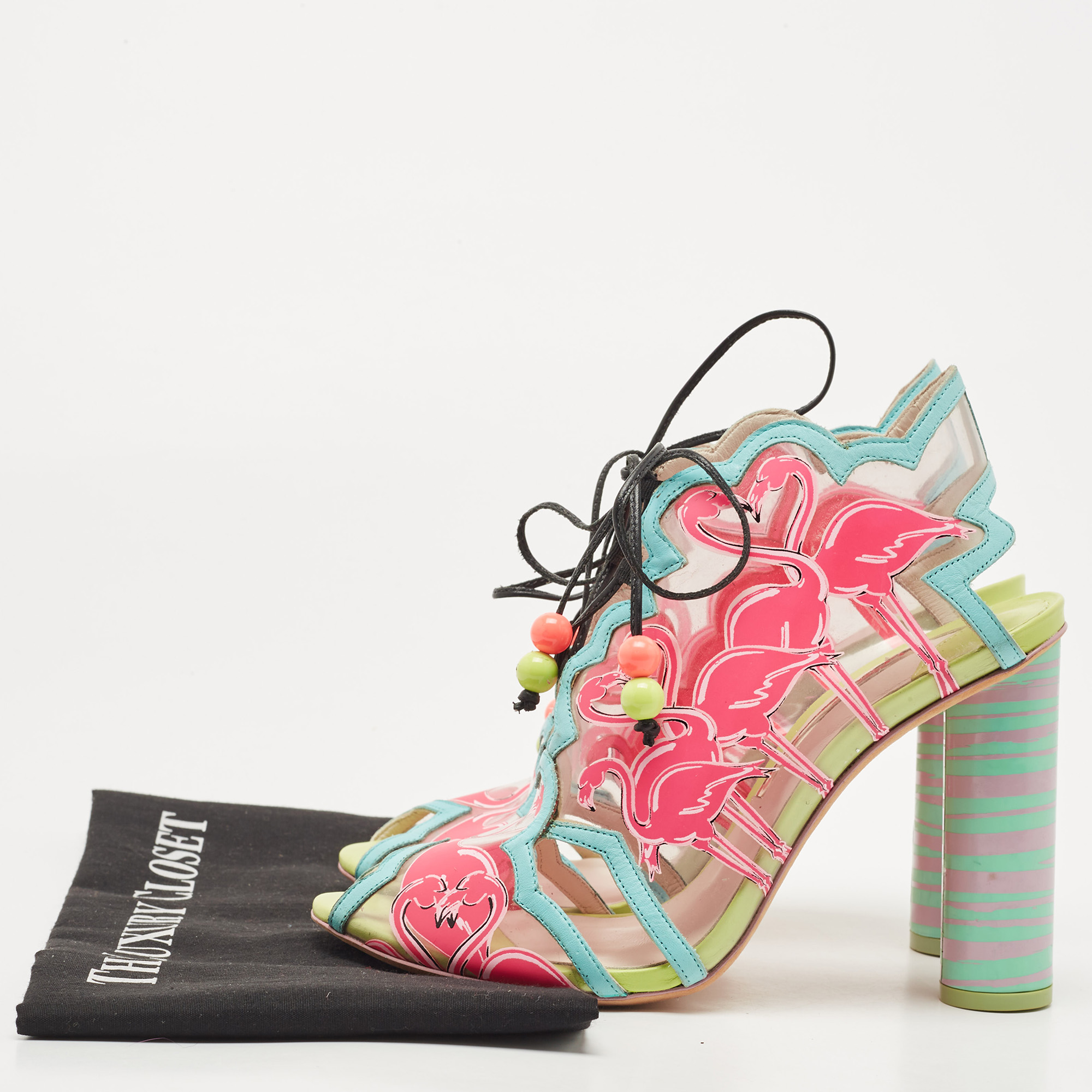 Sophia Webster Multicolor PVC And Leather Trim Flamingo Ankle Wrap Sandals Size 39