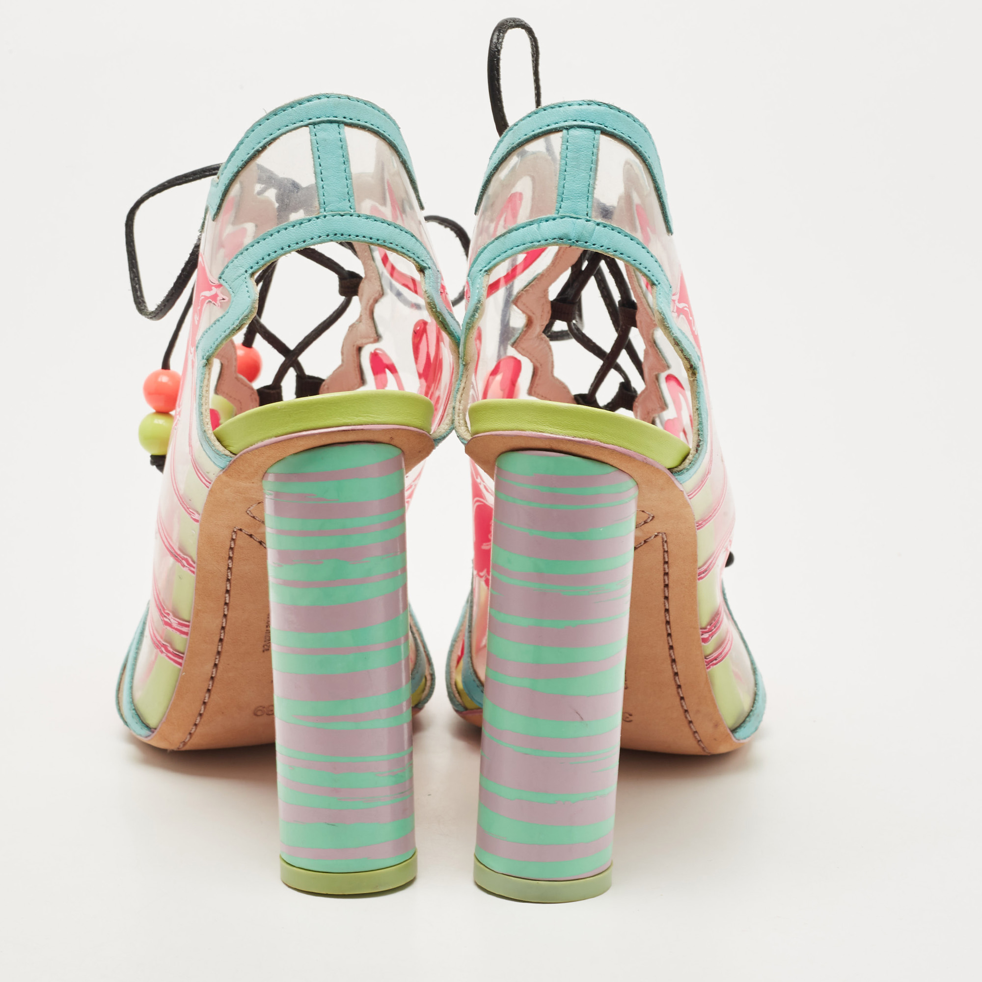 Sophia Webster Multicolor PVC And Leather Trim Flamingo Ankle Wrap Sandals Size 39