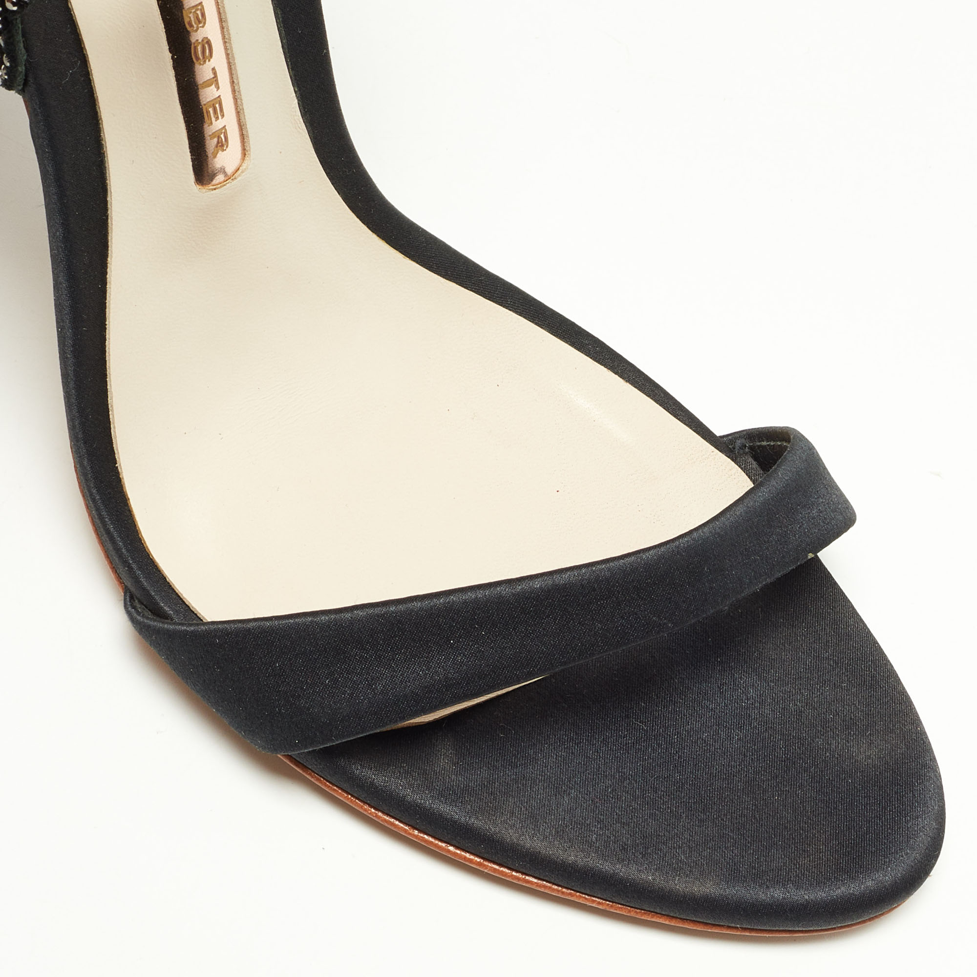 Sophia Webster Black Satin Crystal Embellished Evangeline Ankle Strap Sandals Size 36.5