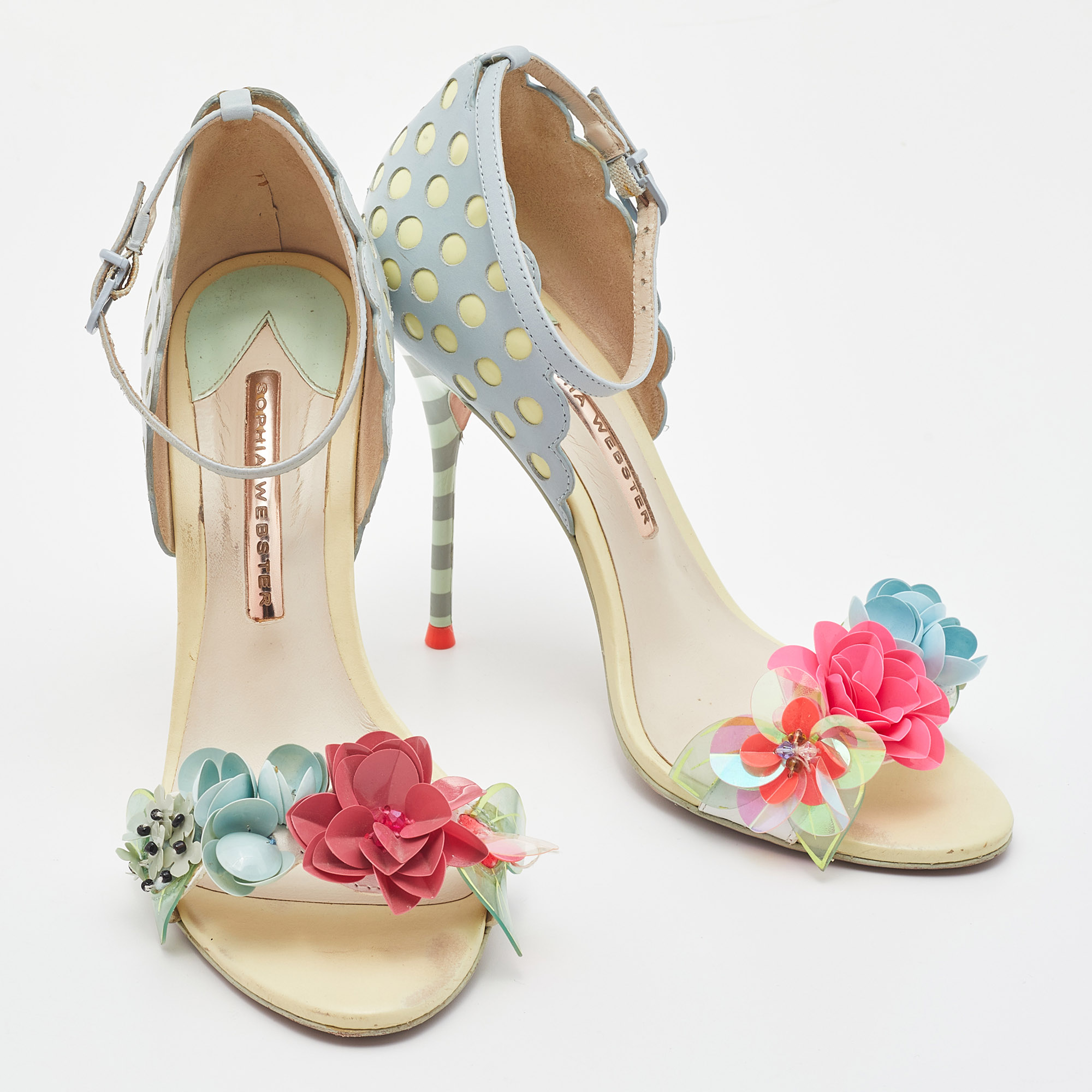 Sophia Webster Multicolor Leather Lilico Floral Embellished Ankle Strap Sandals Size 37