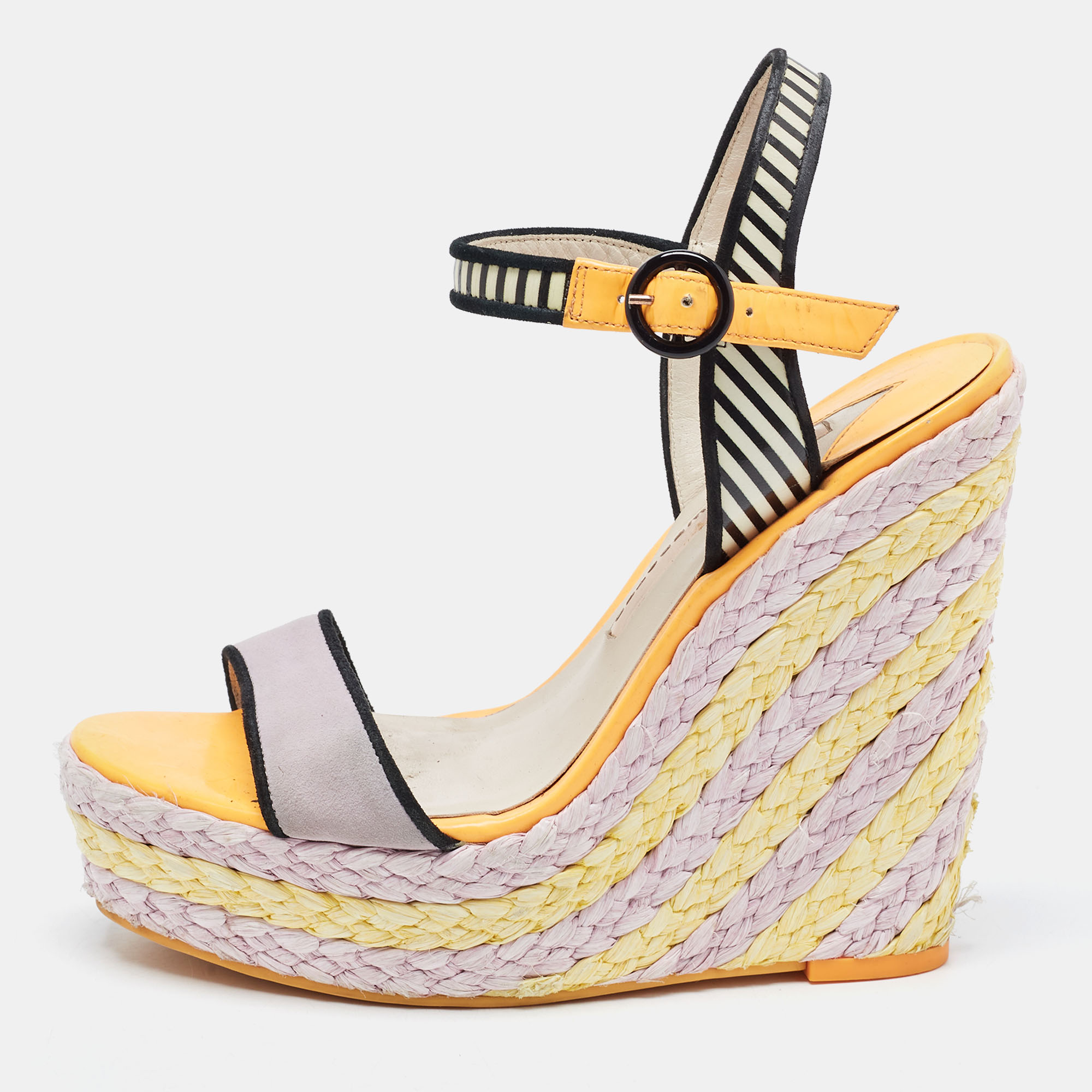 

Sophia Webster Multicolor Suede and Patent Leather Lucita Wedge Sandals Size