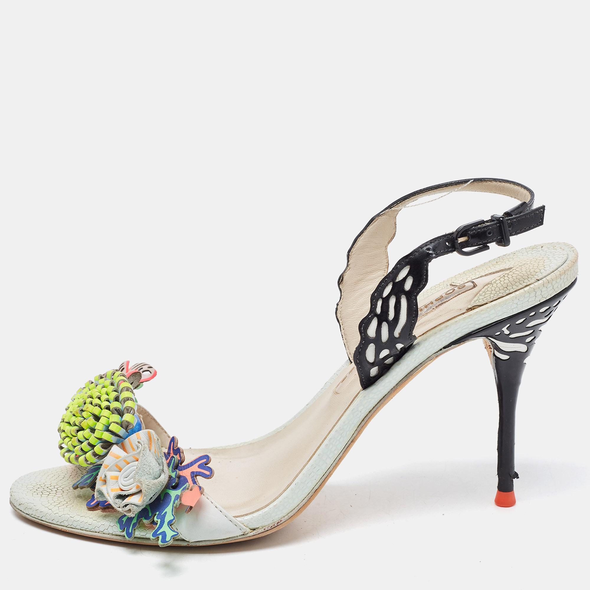 Sophia Webster Multicolor Leather Lilico Underwater Floral Embellished Ankle Strap Sandals Size 38.5