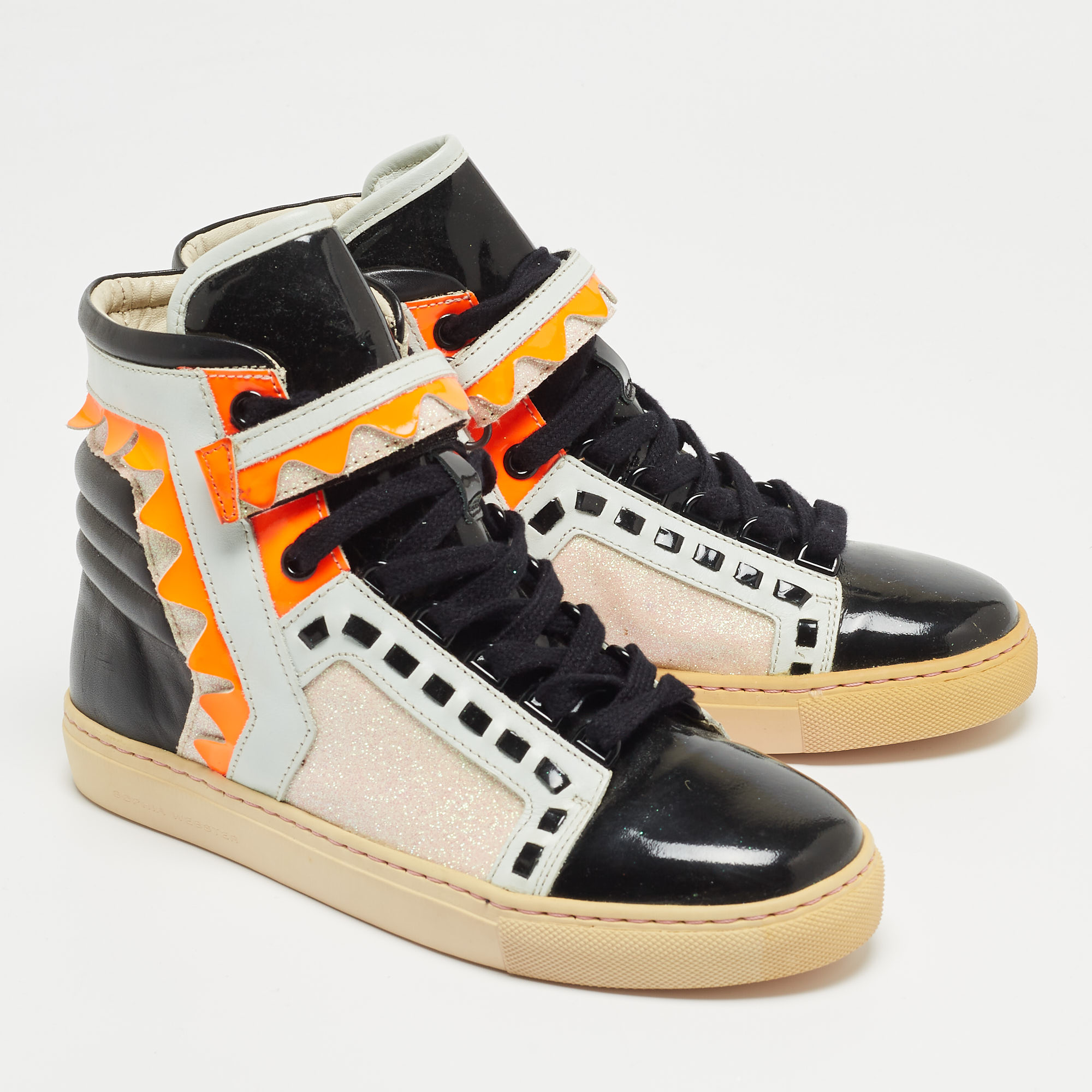 Sophia Webster Multicolor Patent, Leather And Glitter Riko High Top Sneakers Size 36