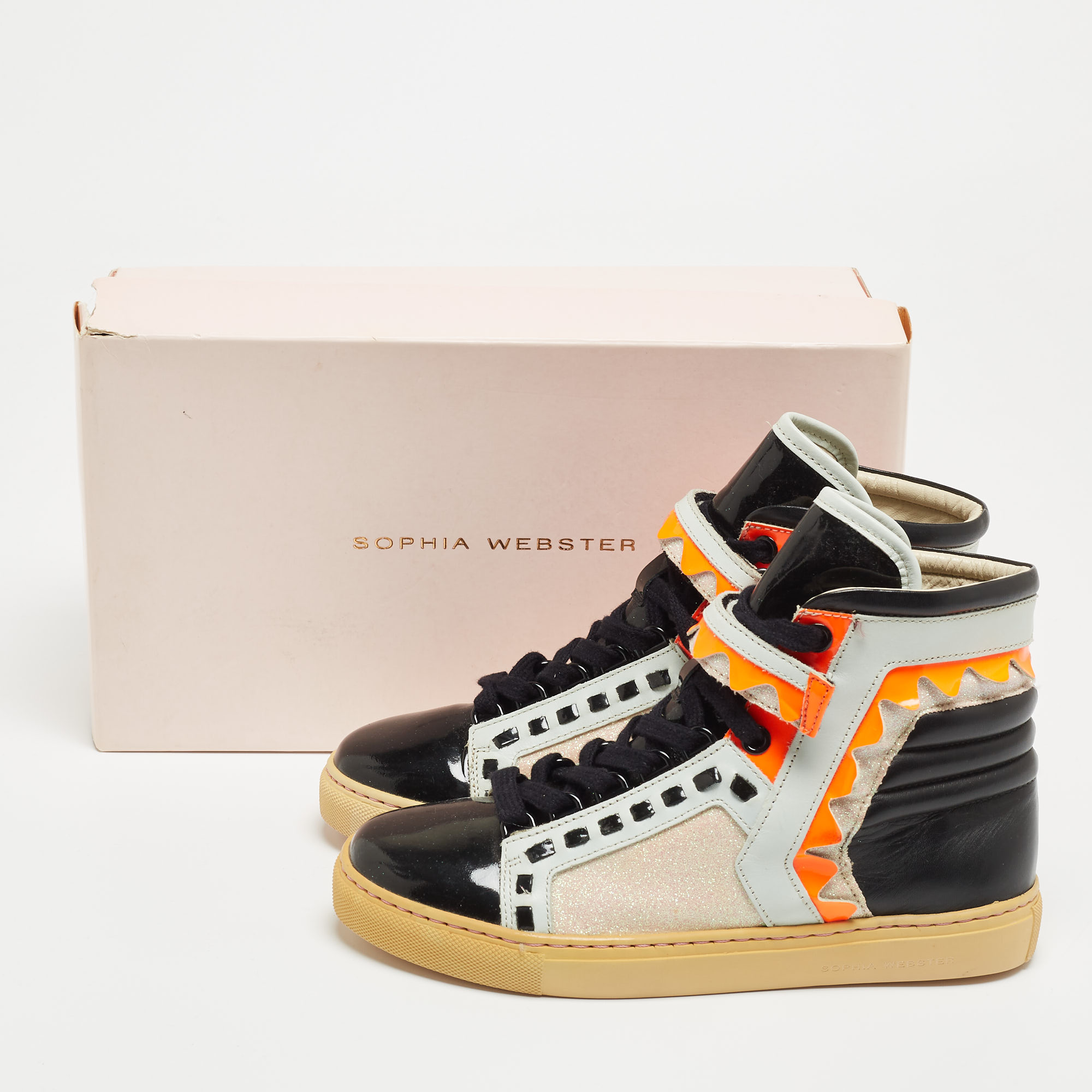 Sophia Webster Multicolor Patent, Leather And Glitter Riko High Top Sneakers Size 36