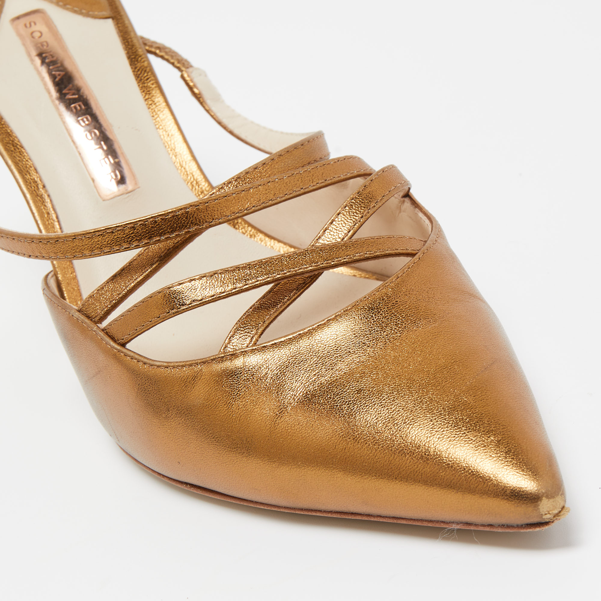 Sophia Webster Metallic Gold Leather Pointed Mules Size 38.5