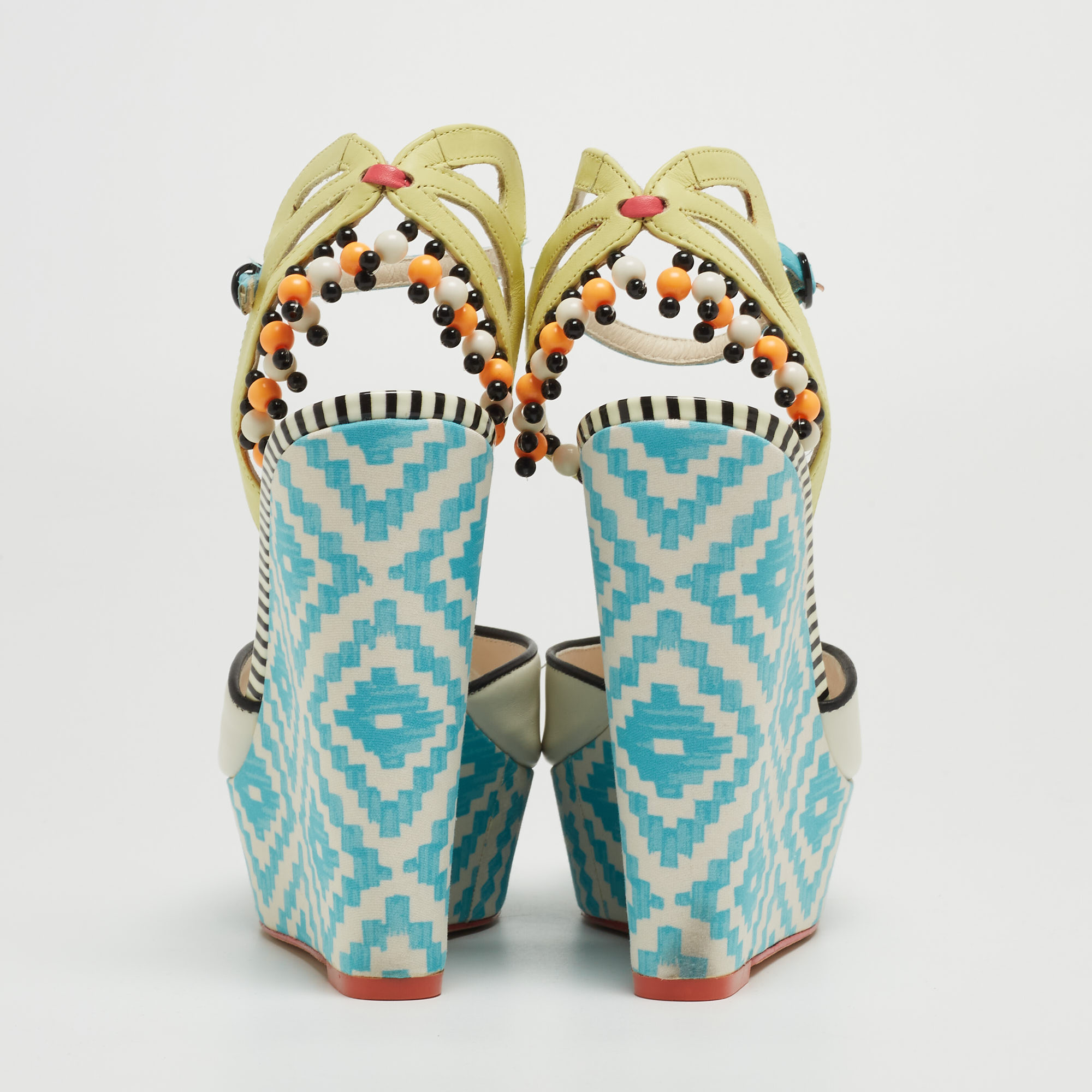 Sophia Webster Multicolor Printed Leather Wedge Sandals Size 36