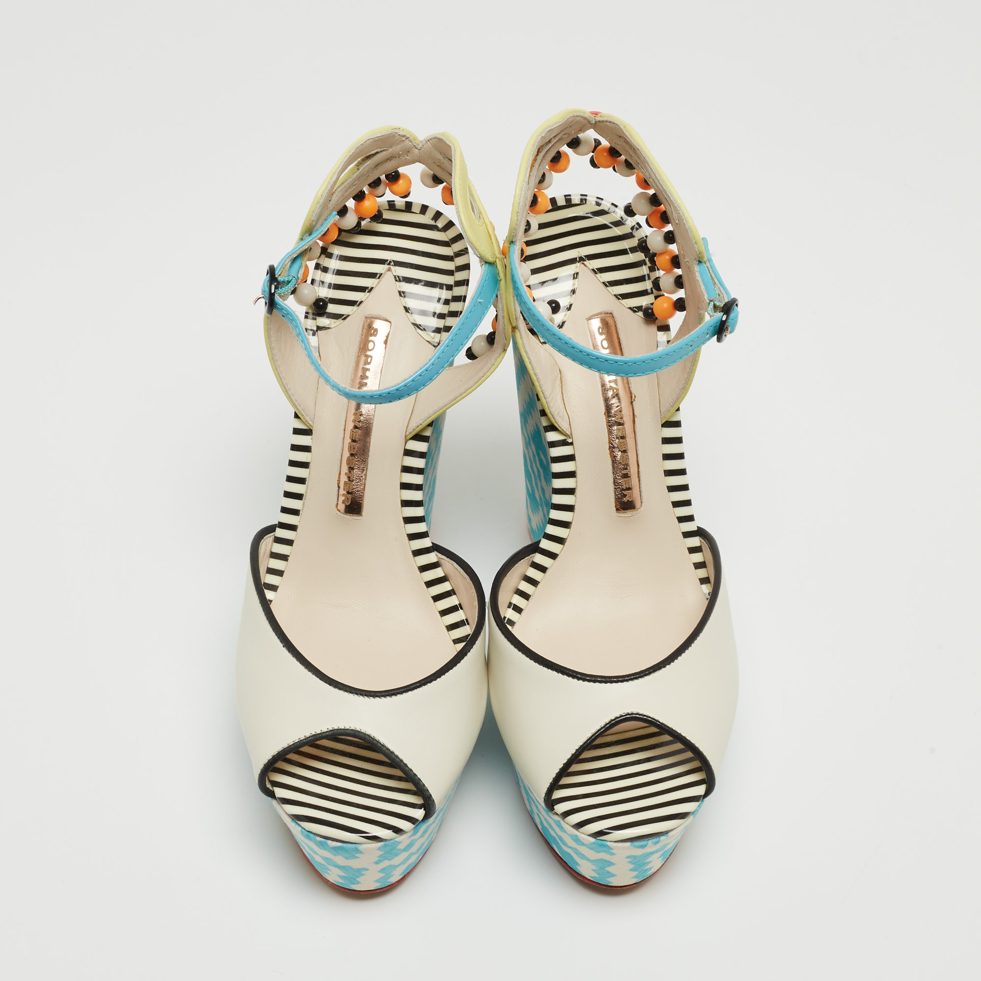 Sophia Webster Multicolor Printed Leather Wedge Sandals Size 36