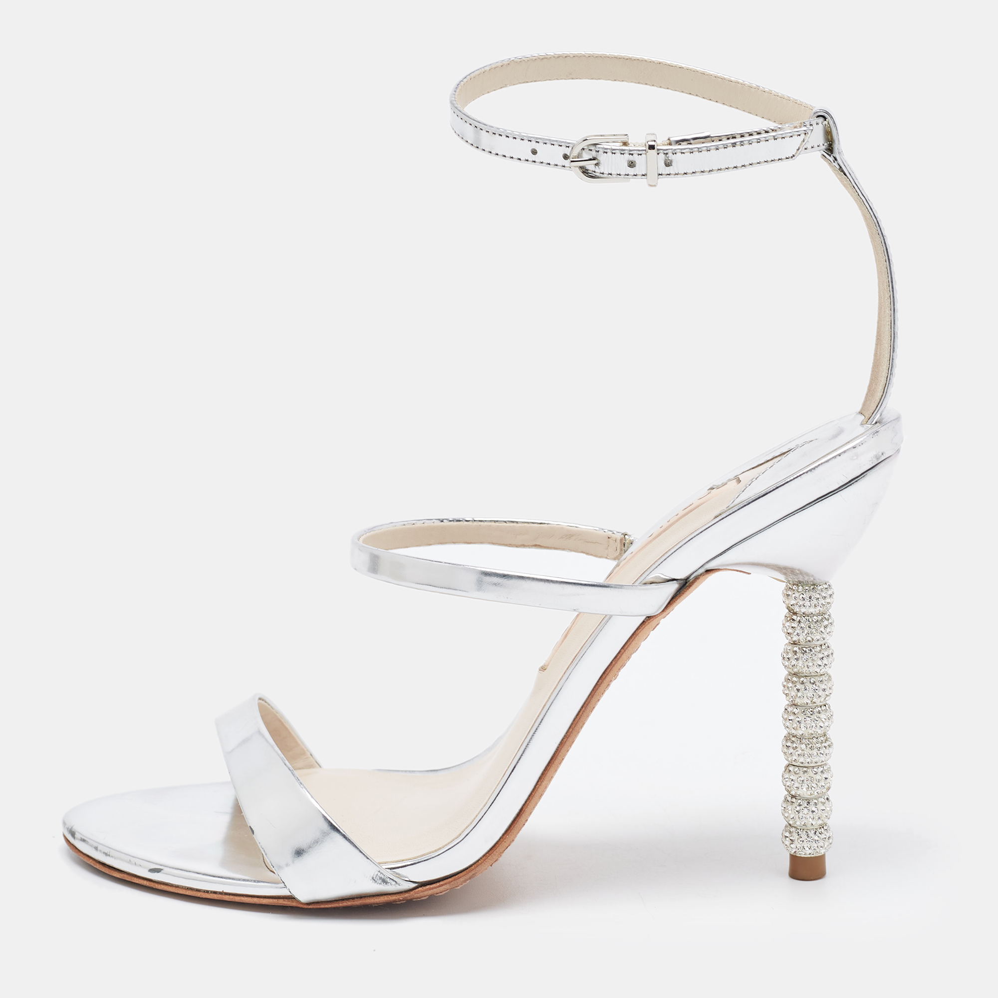 Sophia webster silver patent rosalind ankle strap sandals size 38.5