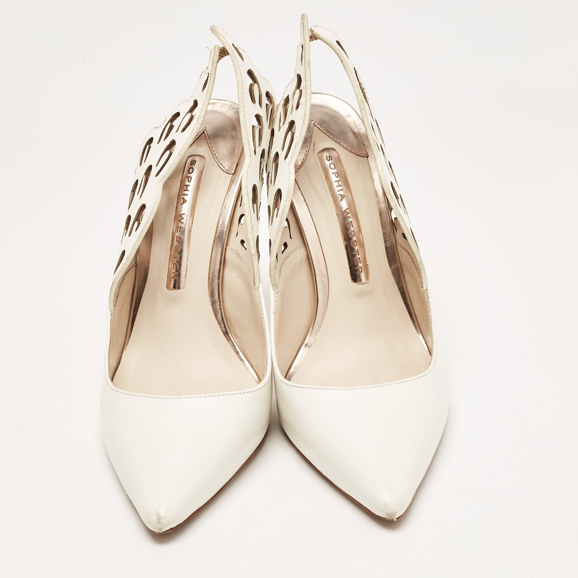 Sophia Webster White Leather Angelo Pointed Toe Slingback Pumps Size 36