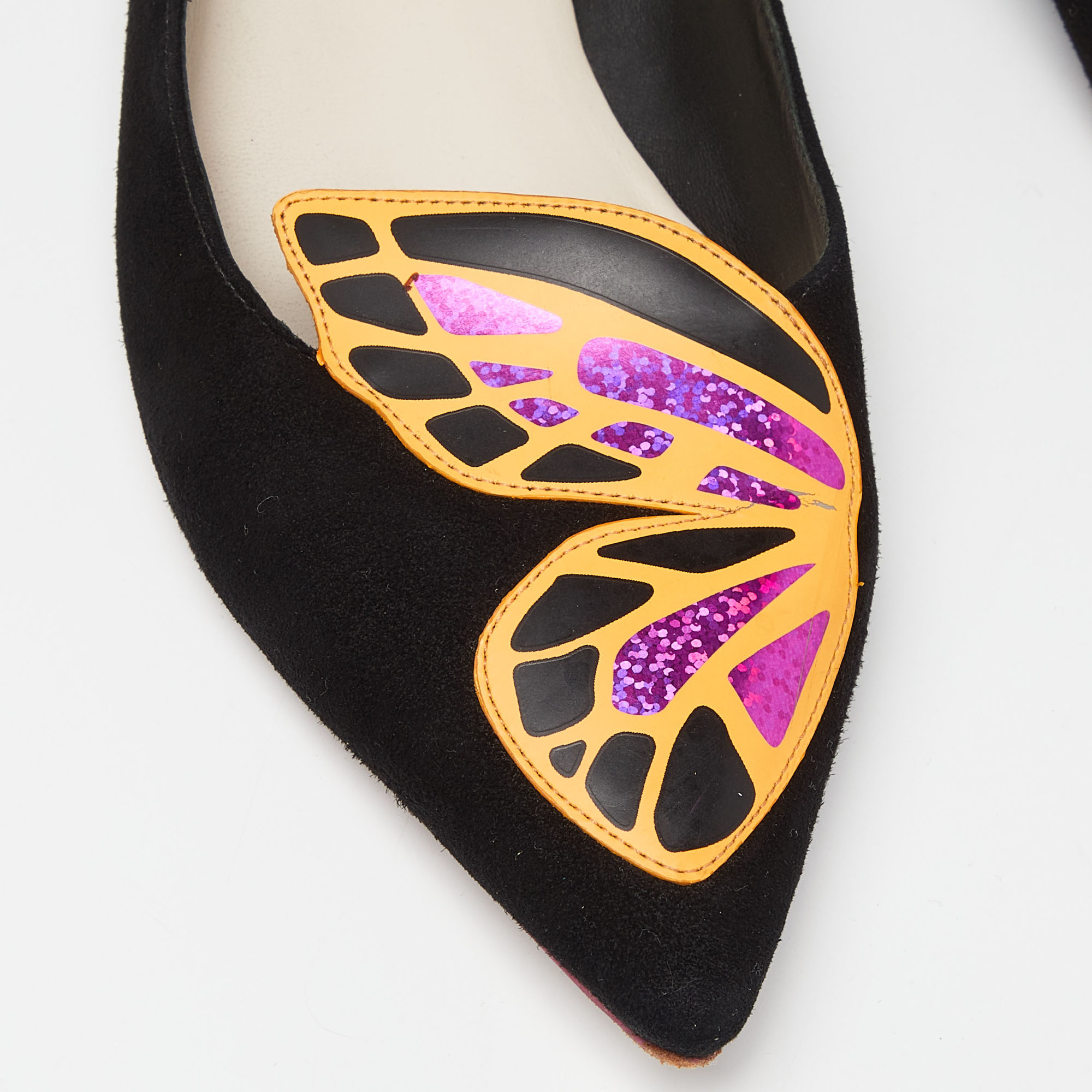 Sophia Webster Black Suede Bibi Butterfly Pointed Toe Ballet Flats Size 40