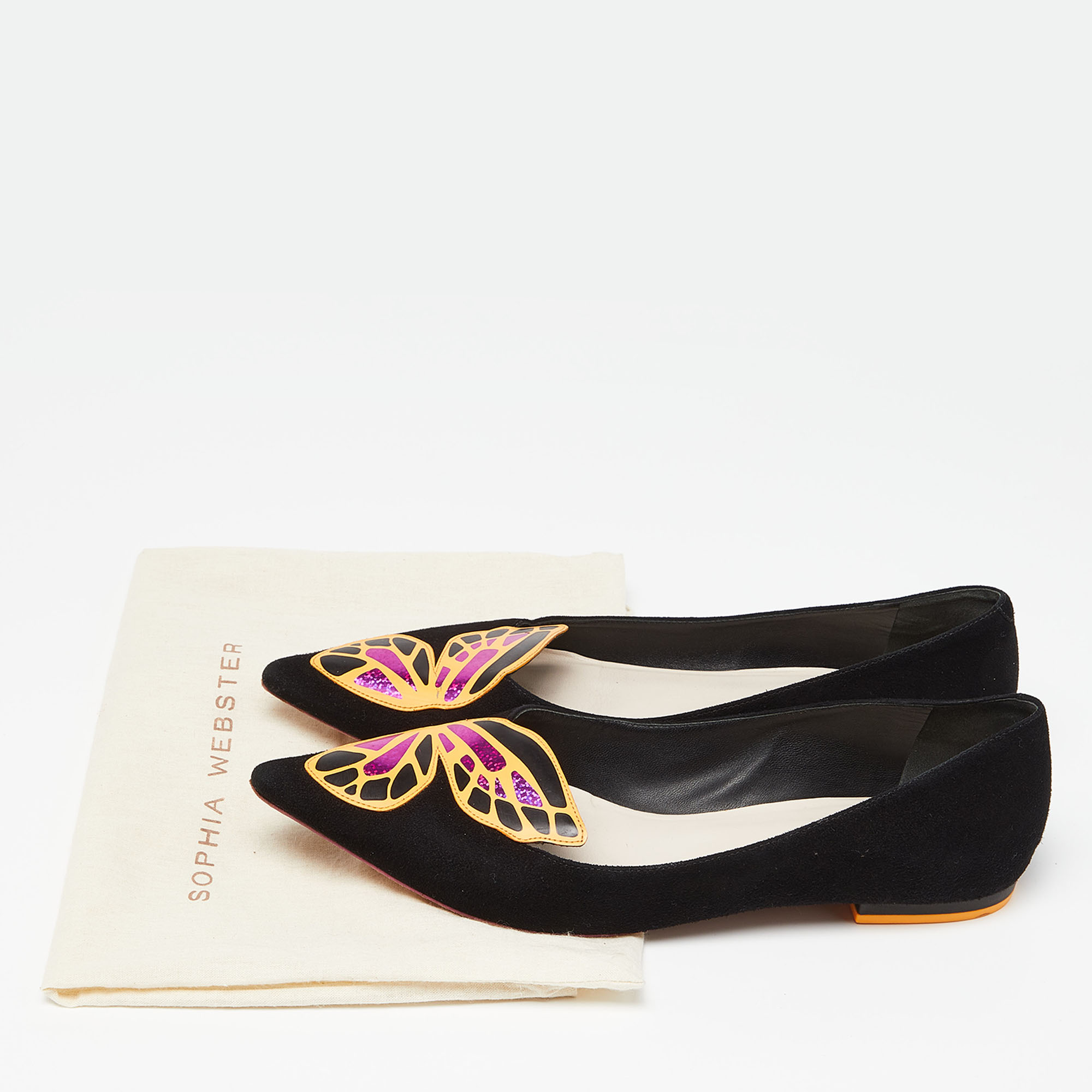Sophia Webster Black Suede Bibi Butterfly Pointed Toe Ballet Flats Size 40