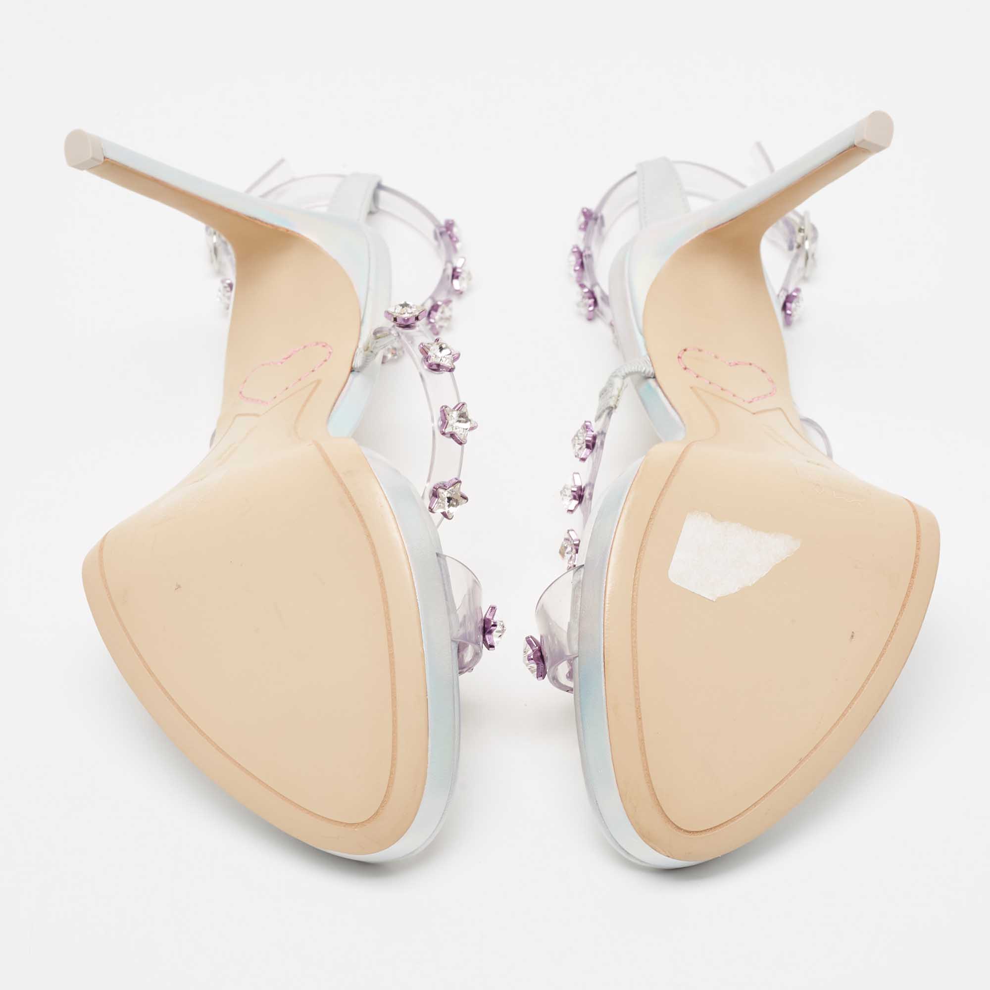 Sophia Webster Silver Holographic Leather And PVC Dina Gem Platform Sandals Size 39