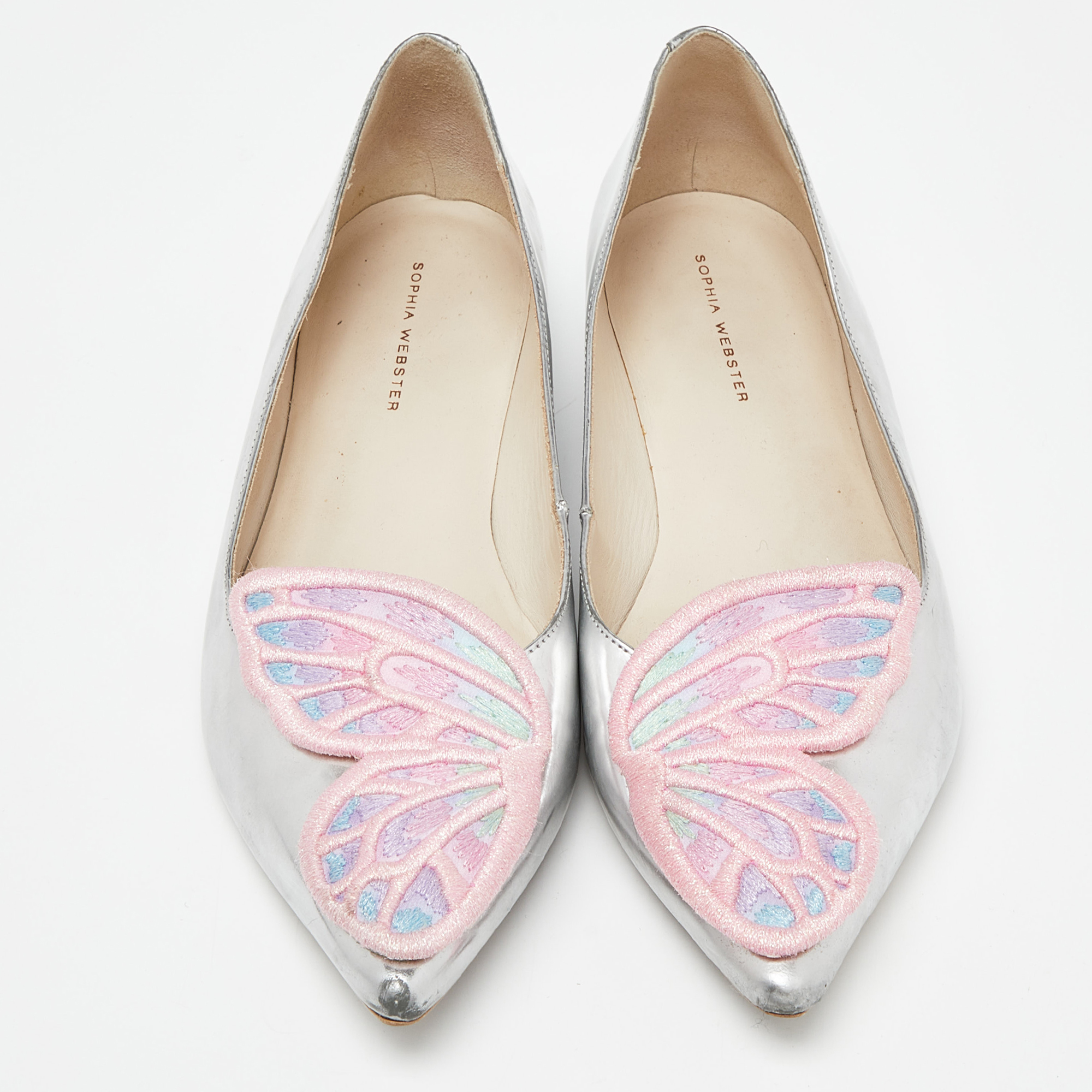 Sophia Webster Silver Patent Leather Bibi Butterfly Ballet Flats Size 41