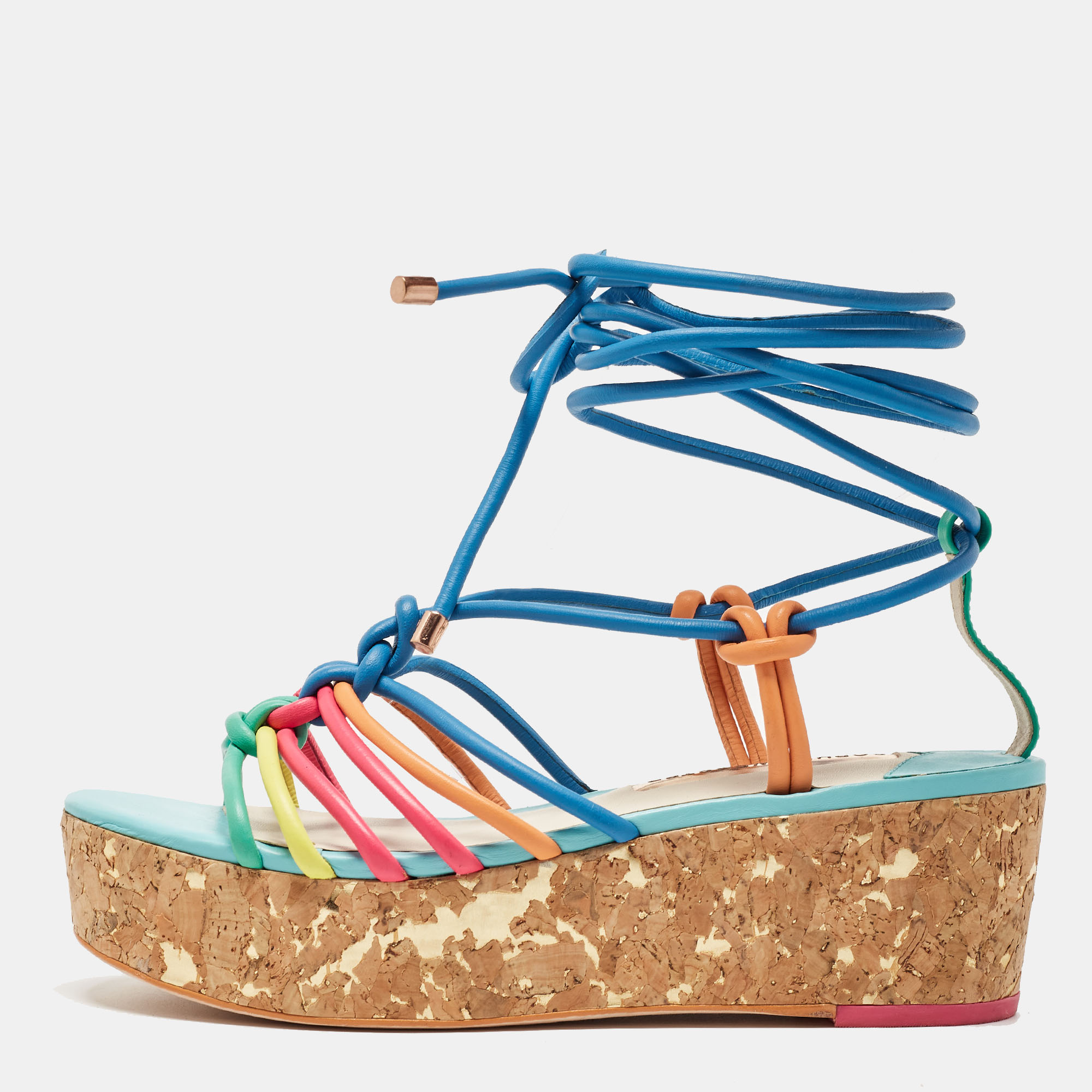 Sophia webster multicolor leather copacabana cork platform sandals size 37.5