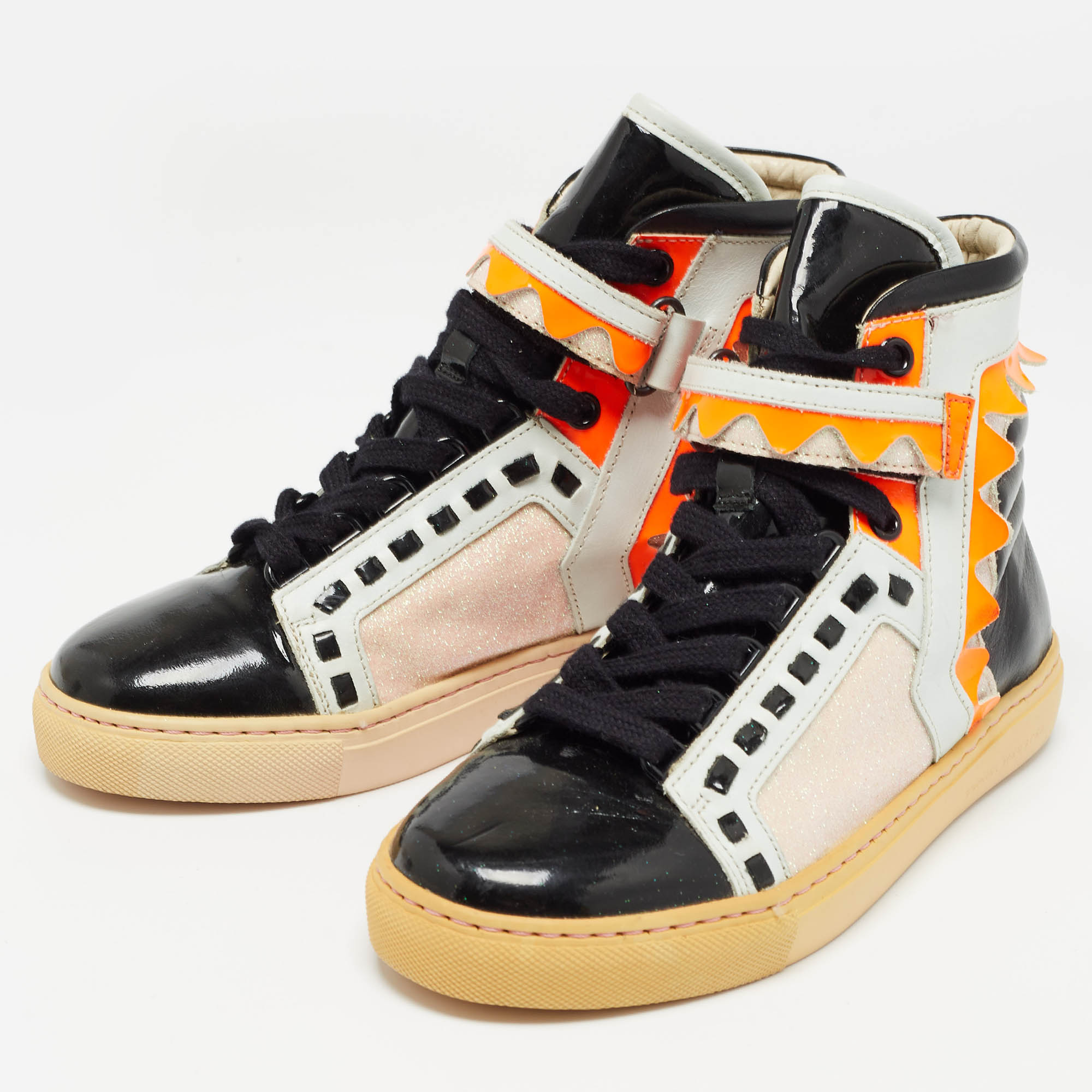 Sophia Webster Multicolor Leather And Glitter Riko High Top Sneakers Size 36