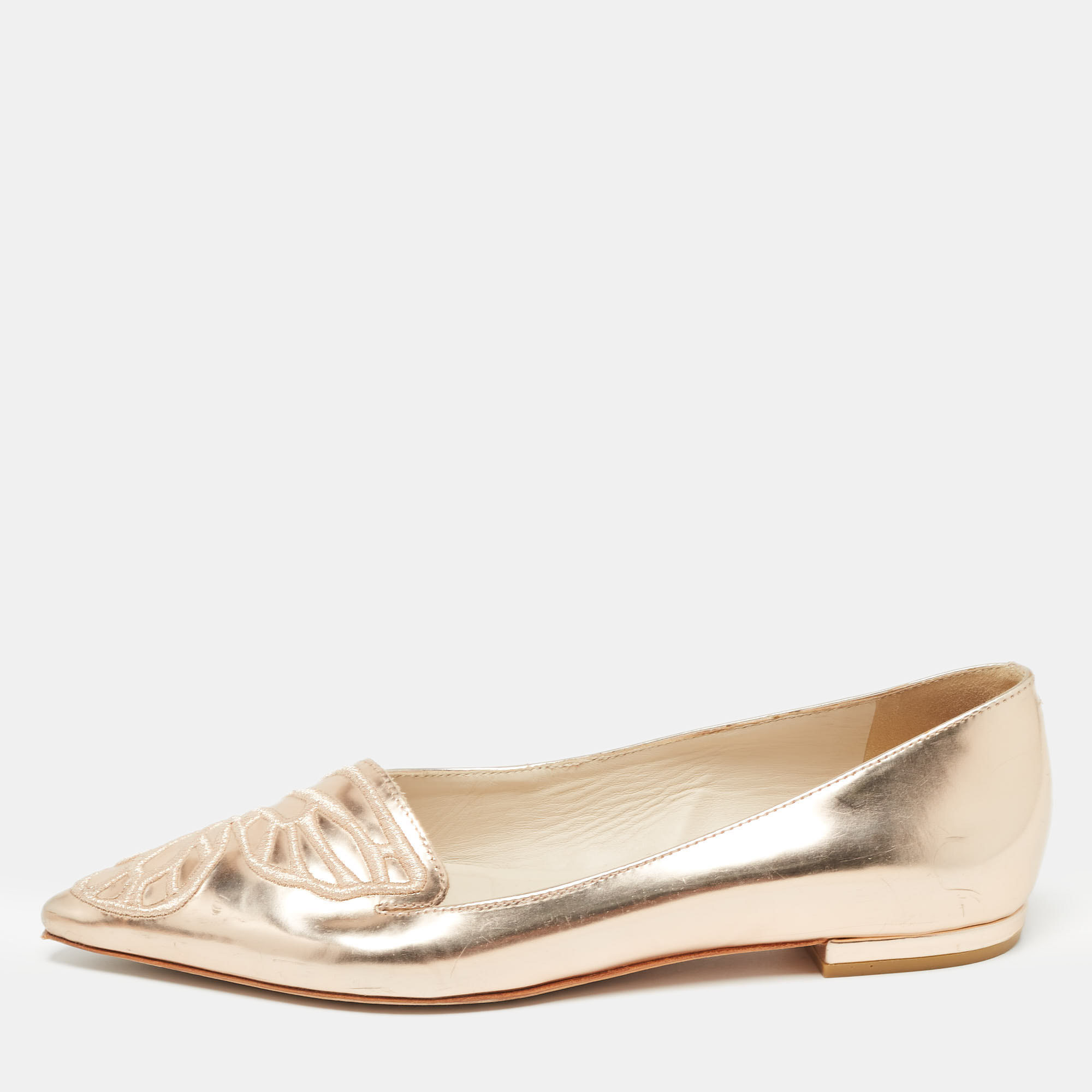 Sophia webster rose gold leather bibi butterfly ballet flats size 37