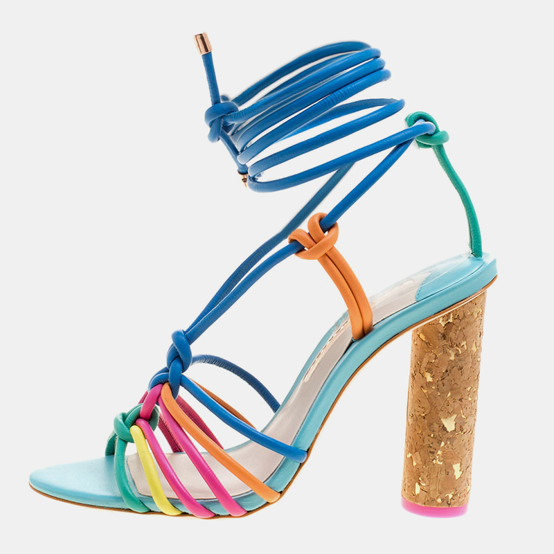 Sophia webster multicolor leather cord copacabana cork heel ankle wrap sandals size 37