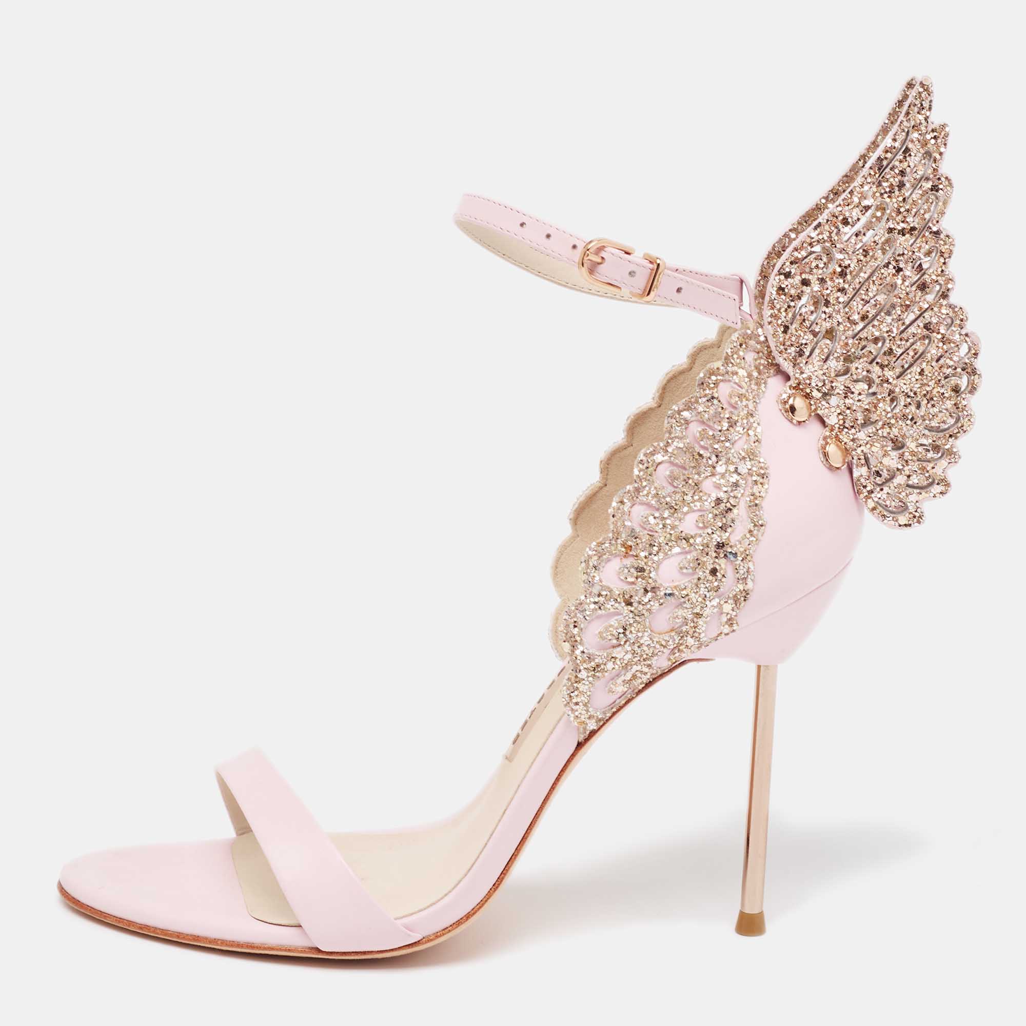 Sophia webster  pink leather and glitter evangeline ankle strap sandals size 38.5