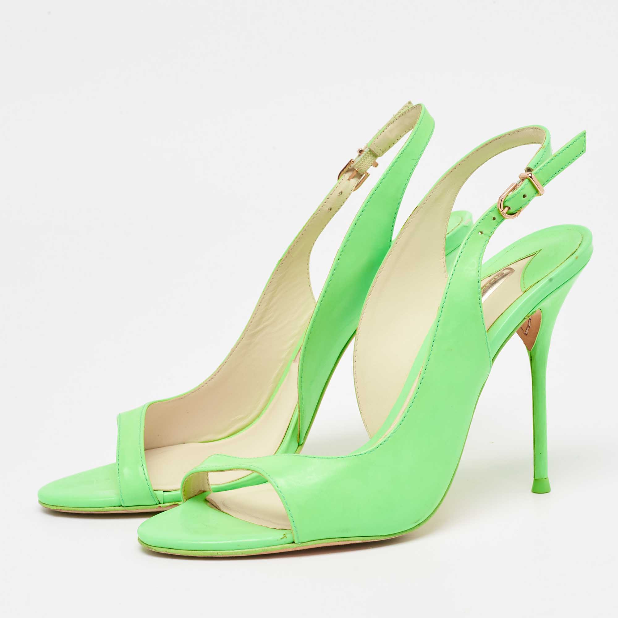 Sophia Webster Neon Green Leather Slingback D'orsay Sandals Size 39