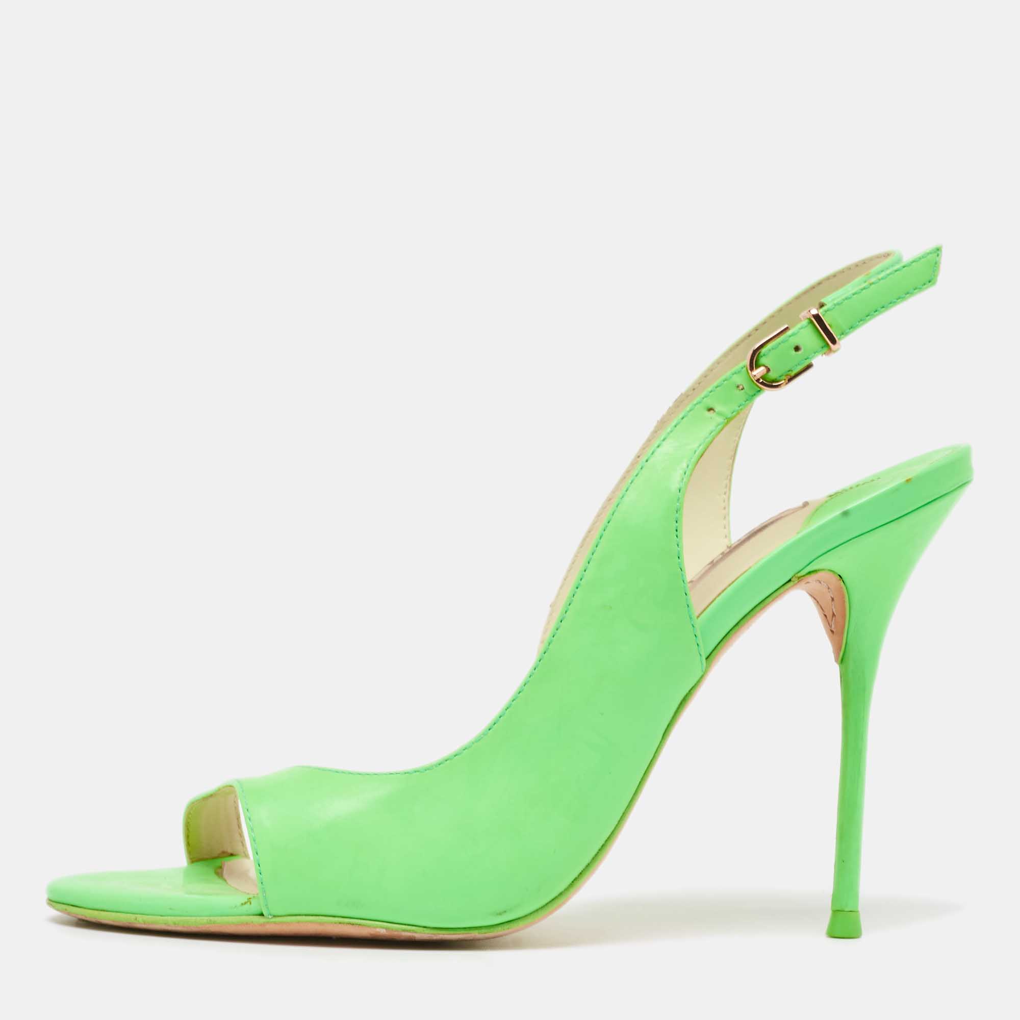 Sophia webster neon green leather slingback d'orsay sandals size 39